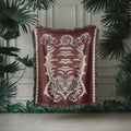 Tibetan Tiger Woven Blanket - Tribal Totem Throw, Guardian Animal Art, Mystical Boho Tapestry Blanket, Sacred Home Decor, Terracotta