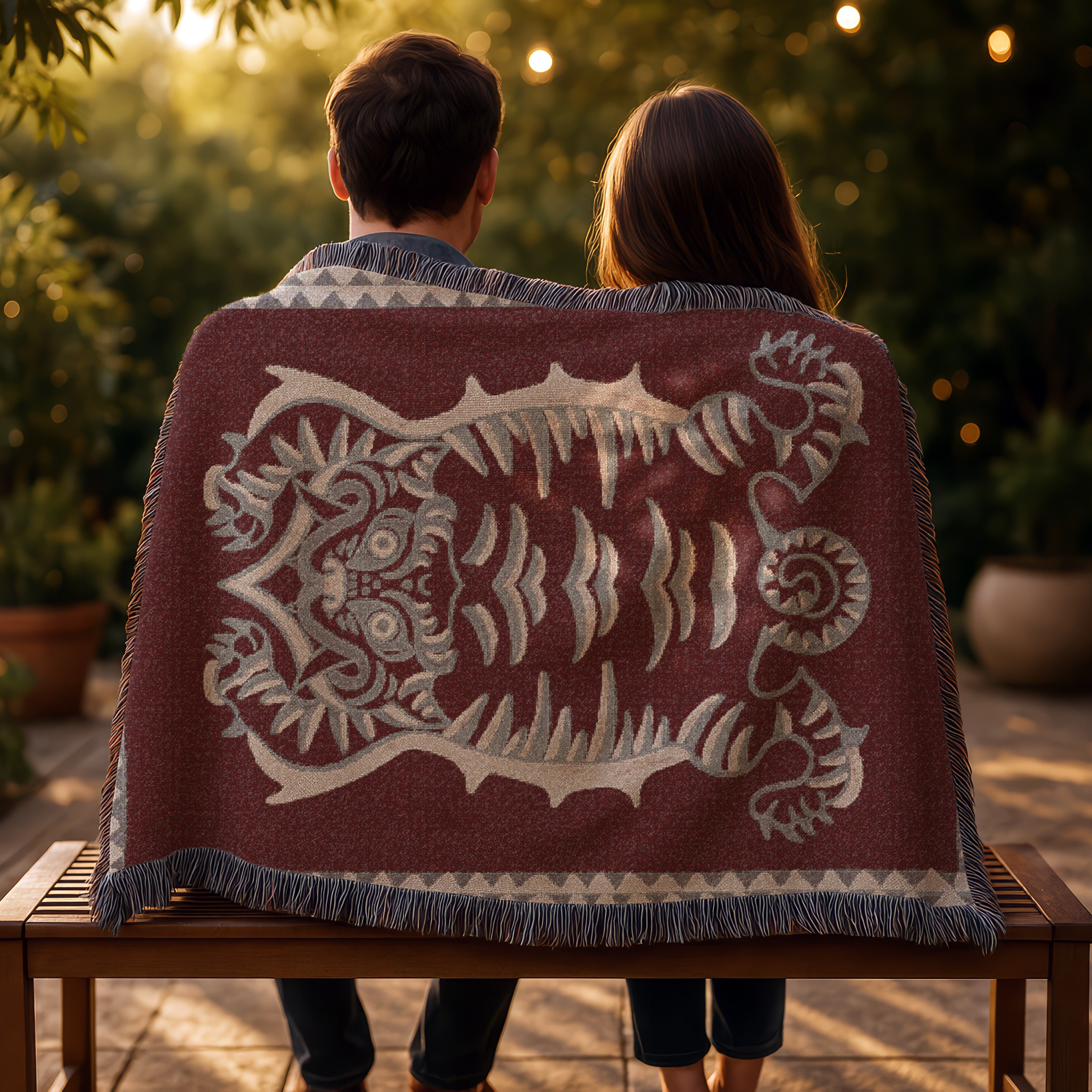 Tibetan Tiger Woven Blanket - Tribal Totem Throw, Guardian Animal Art, Mystical Boho Tapestry Blanket, Sacred Home Decor, Terracotta