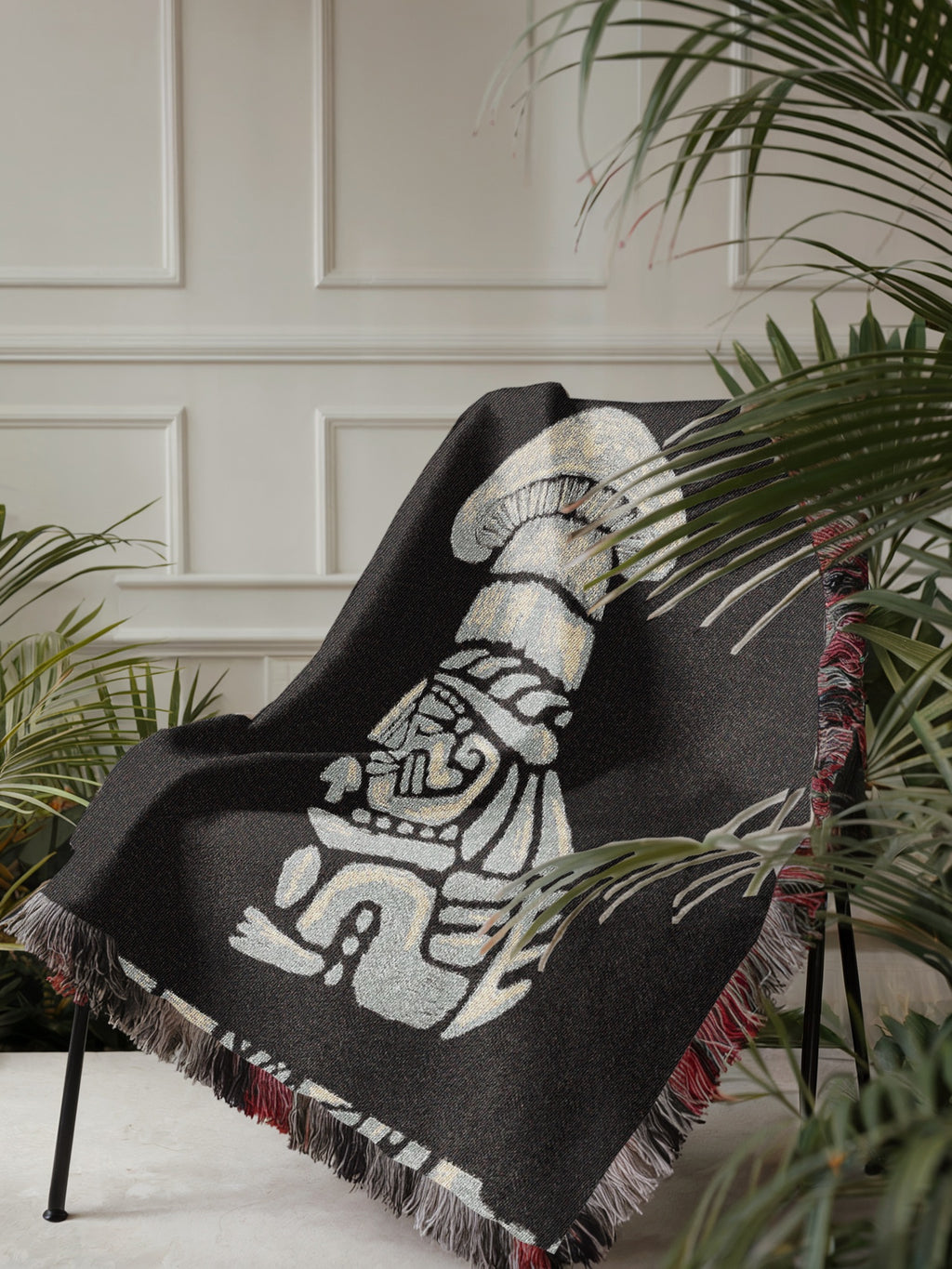 Tribal Shaman Woven Blanket - Psychedelic Totem Throw, Mushroom Spirit Art, Boho Tapestry Blanket, Mystical Home Decor