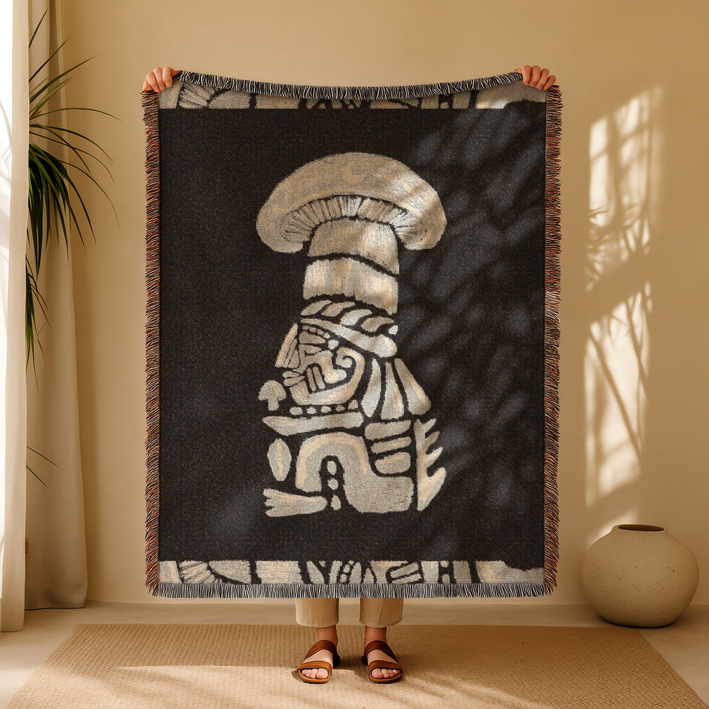 Tribal Shaman Woven Blanket - Psychedelic Totem Throw, Mushroom Spirit Art, Boho Tapestry Blanket, Mystical Home Decor