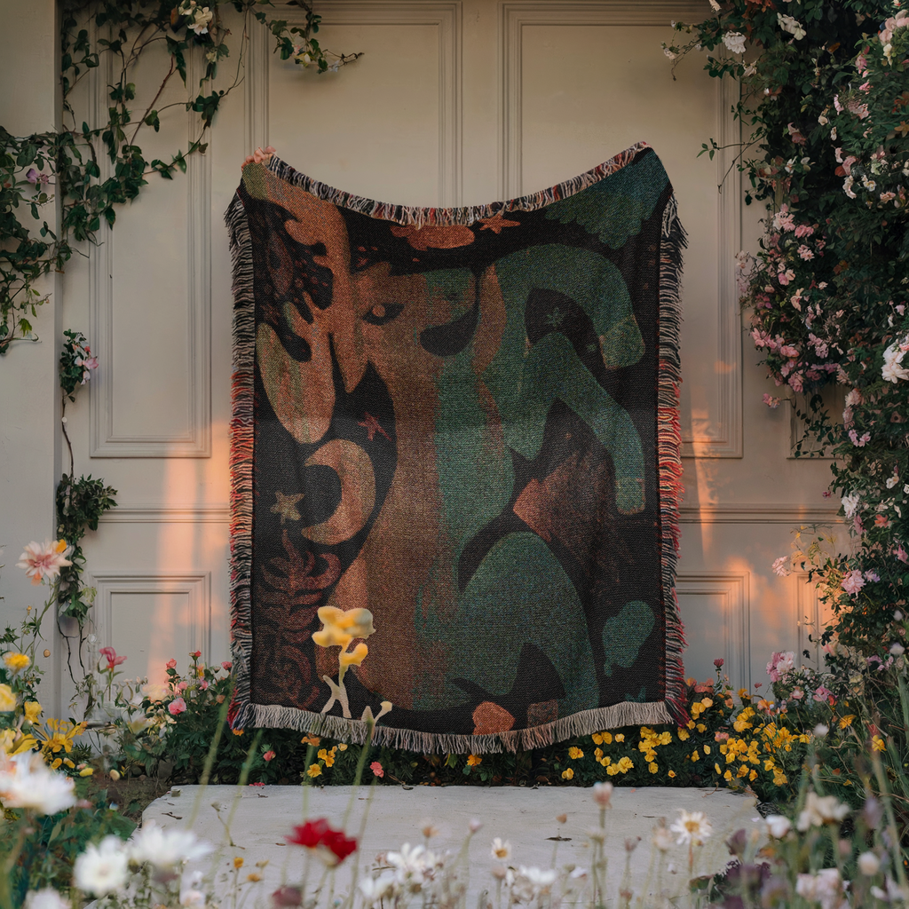 Scandinavian Deer Blanket - Boho Woven Tapestry Throw - Wood Nature Decor - Spirit Animal Roots Blanket - Earth Art