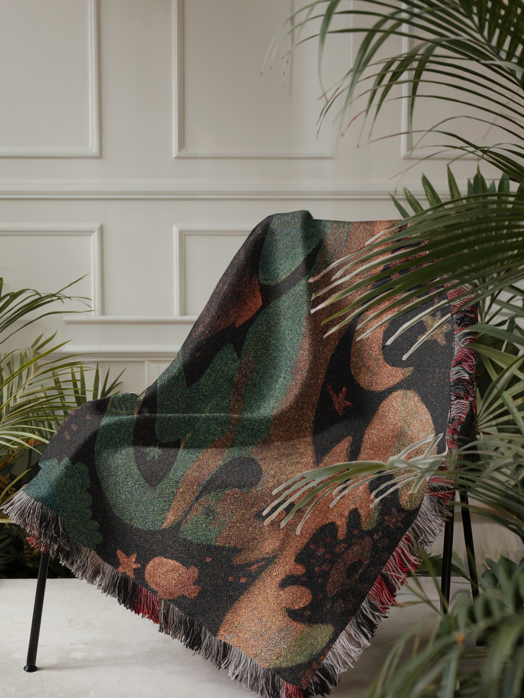 Scandinavian Deer Blanket - Boho Woven Tapestry Throw - Wood Nature Decor - Spirit Animal Roots Blanket - Earth Art