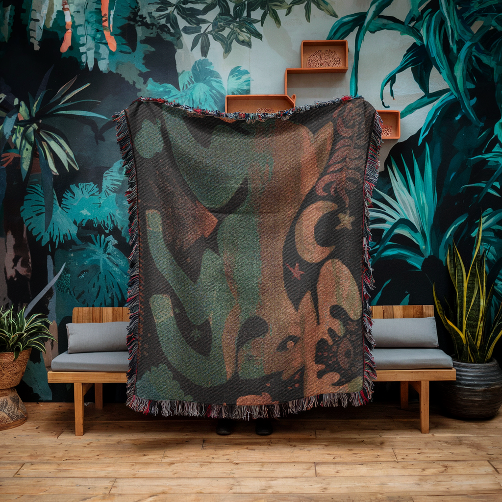 Scandinavian Deer Blanket - Boho Woven Tapestry Throw - Wood Nature Decor - Spirit Animal Roots Blanket - Earth Art