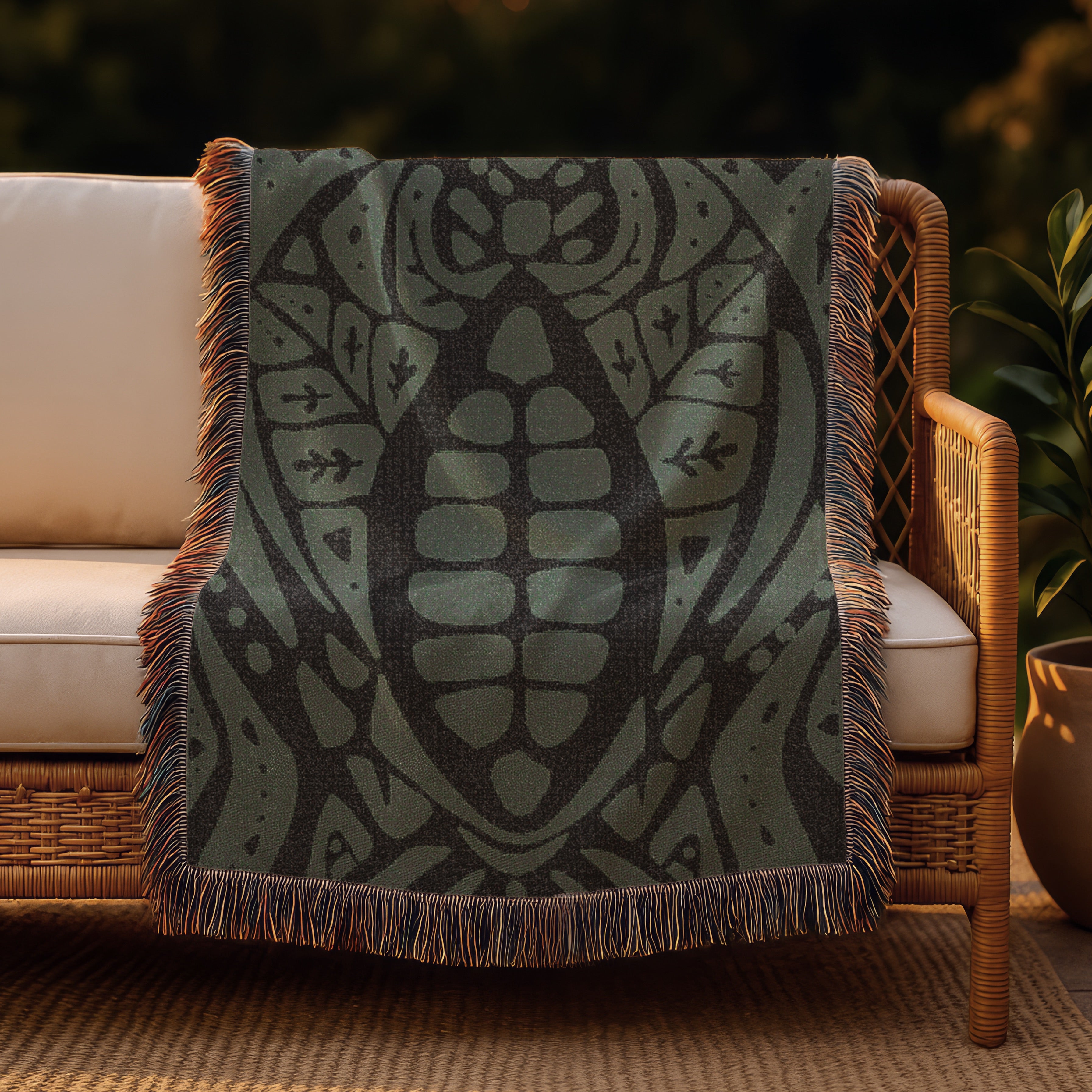 Sacred Cacao Woven Blanket - Sacred Plant Medicine Art - Earth Altar Decor -  Psychedelic Jungle Throw - Boho Healing Tapestry, Sage