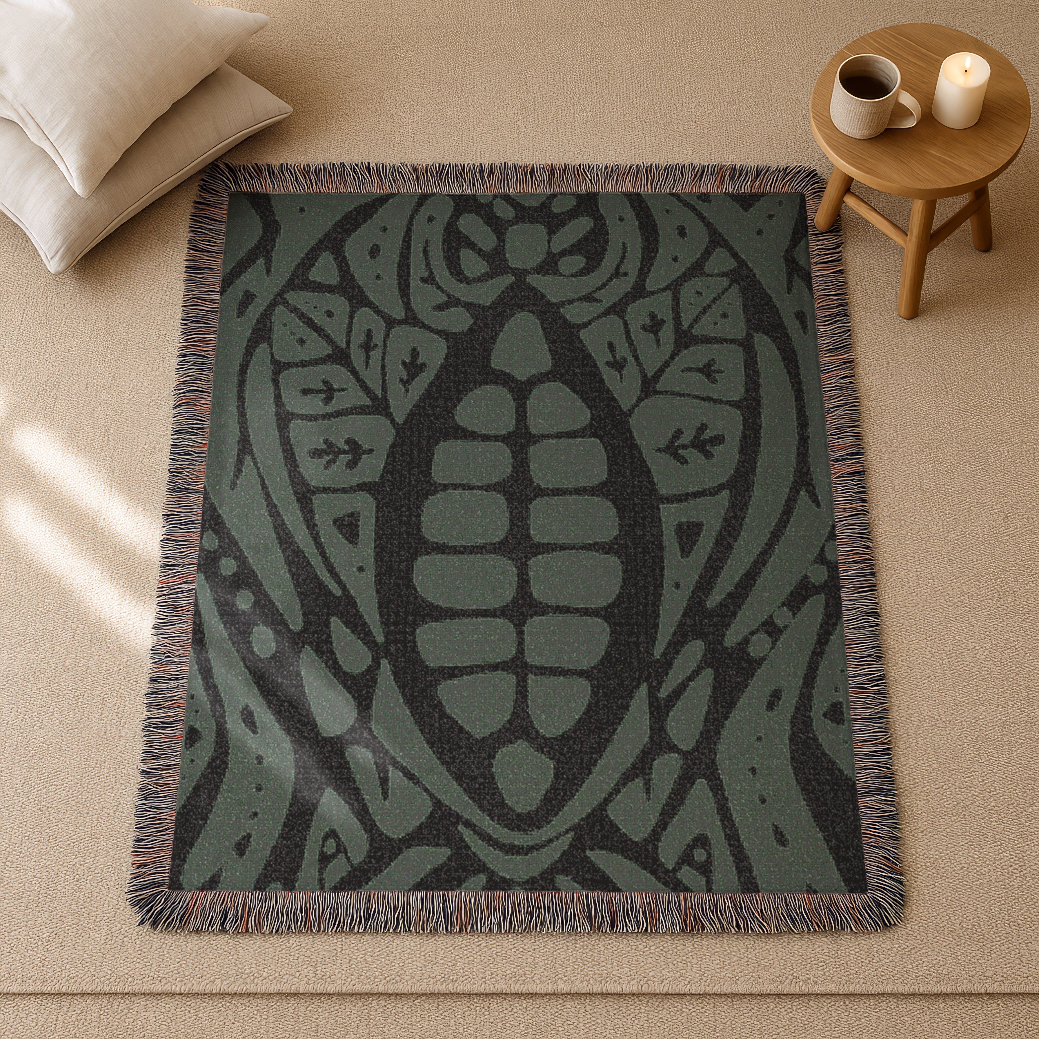Sacred Cacao Woven Blanket - Sacred Plant Medicine Art - Earth Altar Decor -  Psychedelic Jungle Throw - Boho Healing Tapestry, Sage