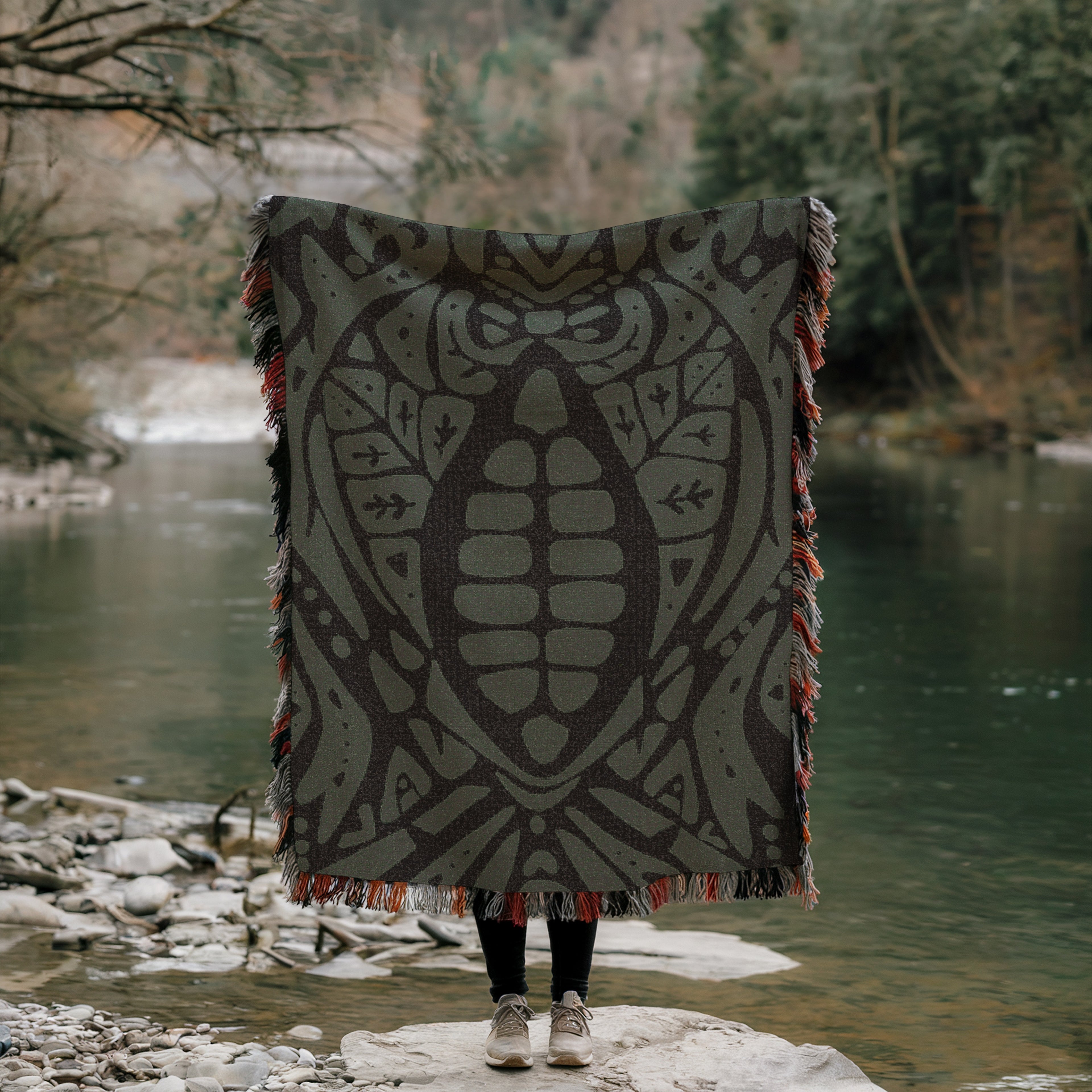 Sacred Cacao Woven Blanket - Sacred Plant Medicine Art - Earth Altar Decor -  Psychedelic Jungle Throw - Boho Healing Tapestry, Sage