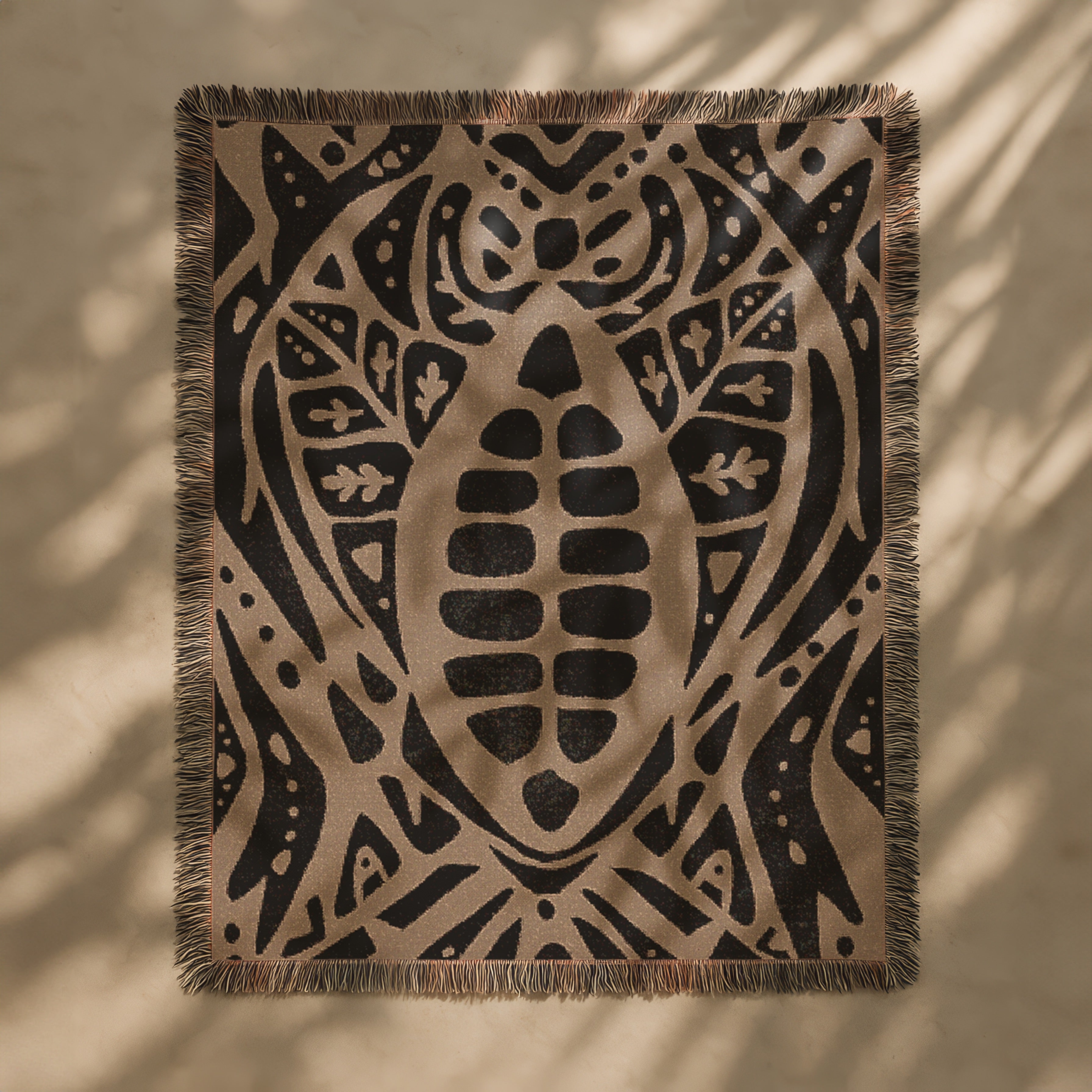 Sacred Cacao Woven Blanket - Sacred Plant Medicine Art - Earth Altar Decor -  Psychedelic Jungle Throw -  Boho Healing Tapestry, Beige