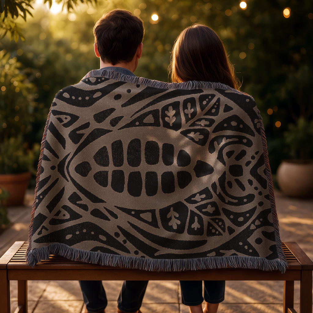 Sacred Cacao Woven Blanket - Sacred Plant Medicine Art - Earth Altar Decor -  Psychedelic Jungle Throw -  Boho Healing Tapestry, Beige