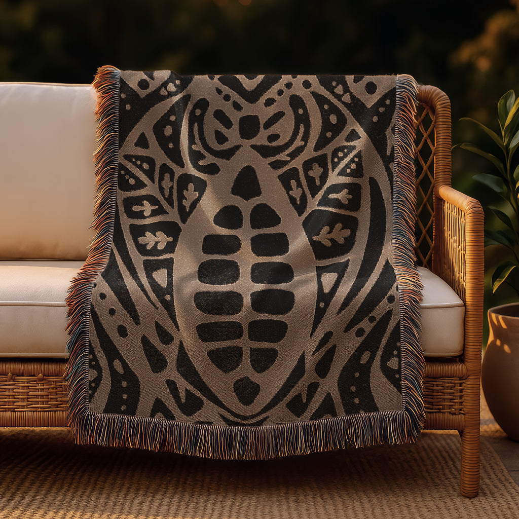 Sacred Cacao Woven Blanket - Sacred Plant Medicine Art - Earth Altar Decor -  Psychedelic Jungle Throw -  Boho Healing Tapestry, Beige