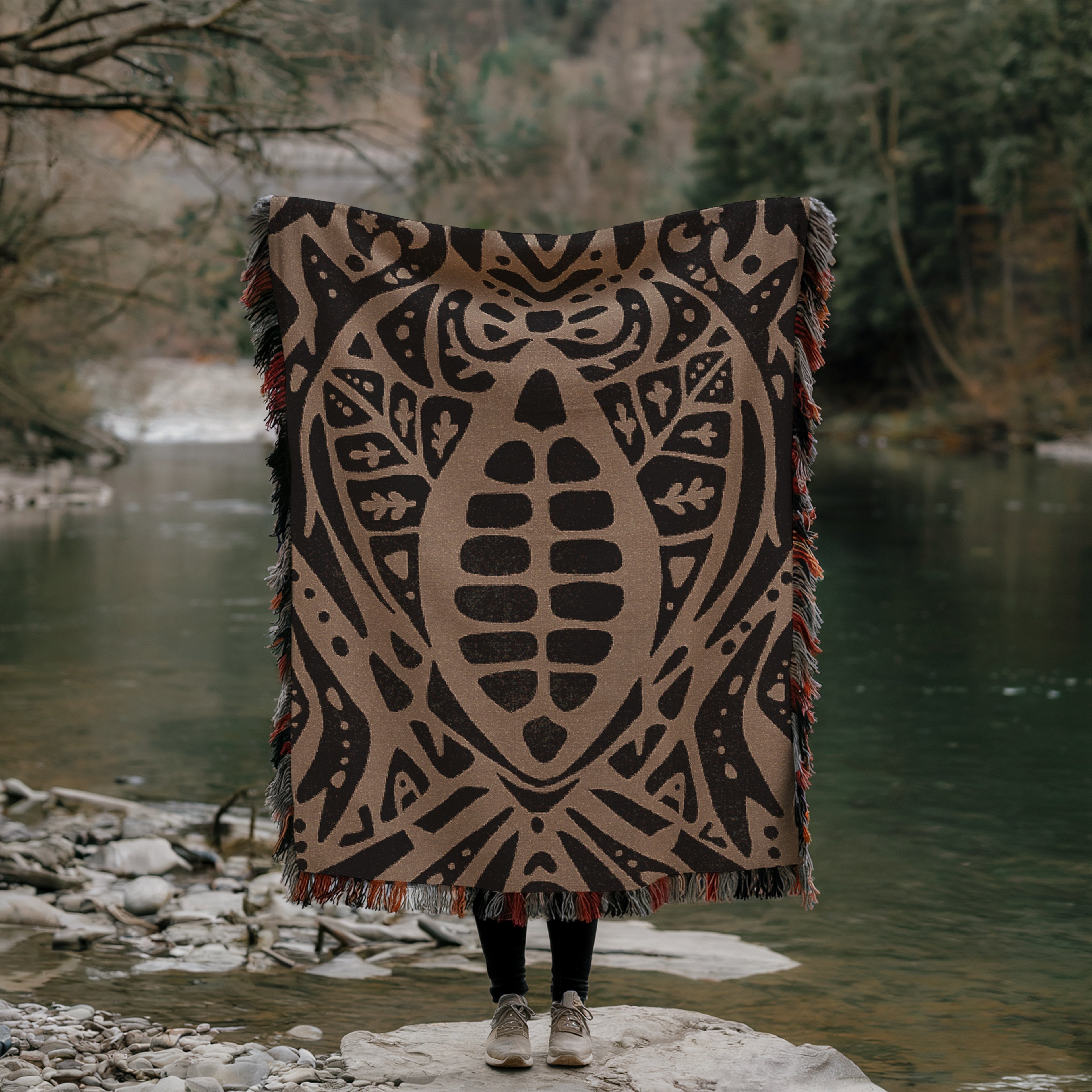Sacred Cacao Woven Blanket - Sacred Plant Medicine Art - Earth Altar Decor -  Psychedelic Jungle Throw -  Boho Healing Tapestry, Beige
