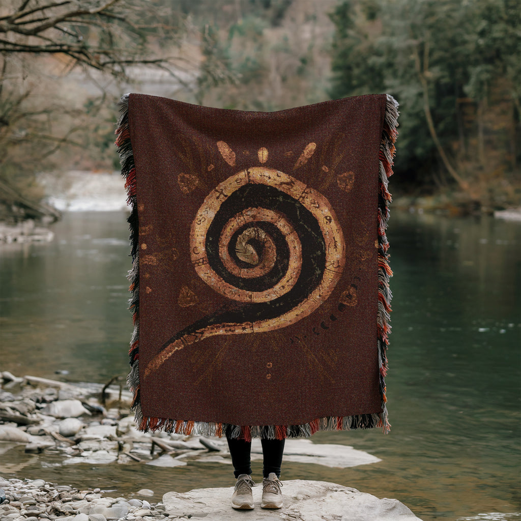 Snake Spiral Woven Blanket Mystical Serpent Art Tapestry Throw, Earthy Boho Home Decor, Sacred Symbol of Rebirth & Divine Feminine