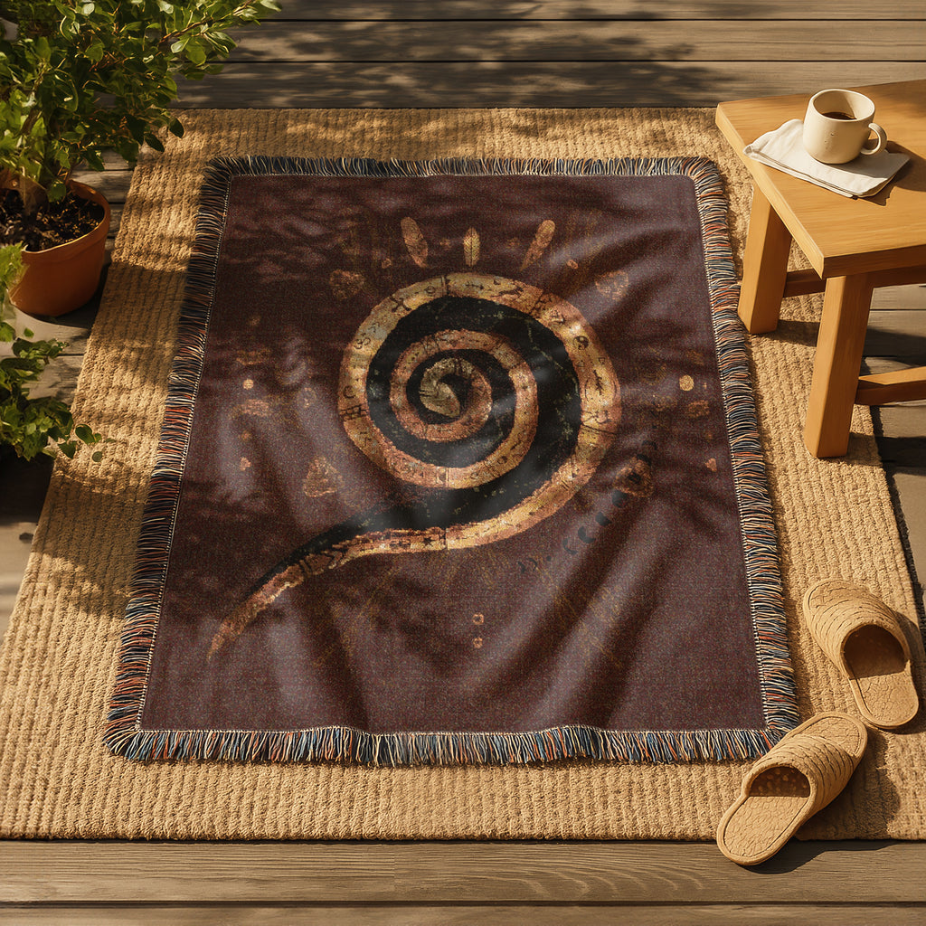 Snake Spiral Woven Blanket Mystical Serpent Art Tapestry Throw, Earthy Boho Home Decor, Sacred Symbol of Rebirth & Divine Feminine