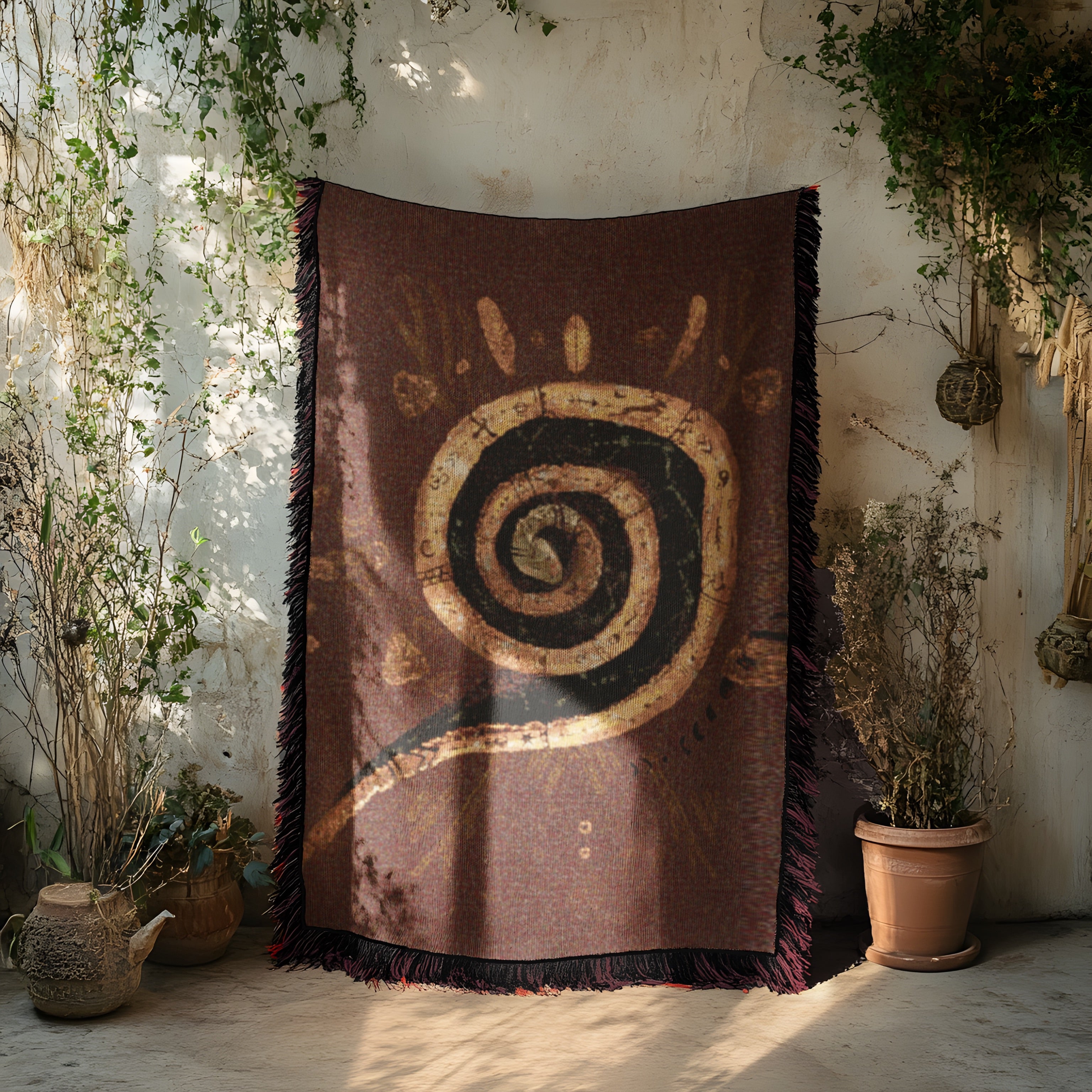 Snake Spiral Woven Blanket Mystical Serpent Art Tapestry Throw, Earthy Boho Home Decor, Sacred Symbol of Rebirth & Divine Feminine