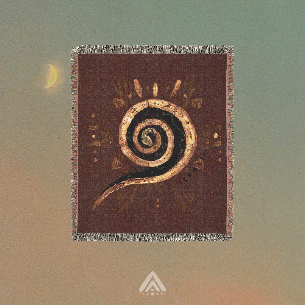 Snake Spiral Woven Blanket Mystical Serpent Art Tapestry Throw, Earthy Boho Home Decor, Sacred Symbol of Rebirth & Divine Feminine