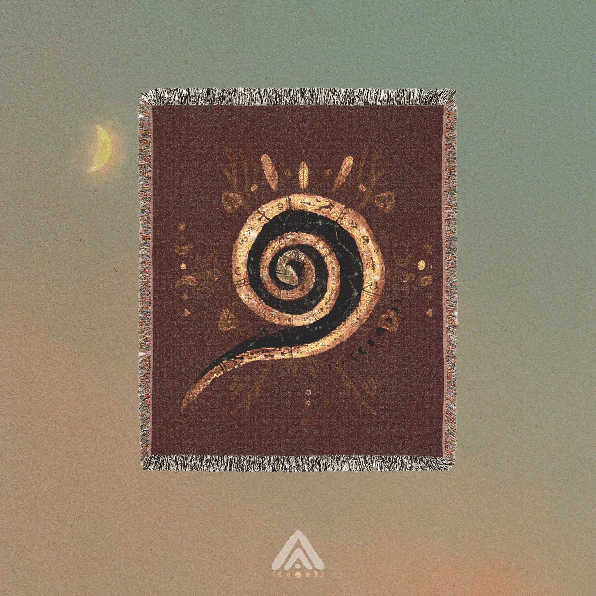 Snake Spiral Woven Blanket Mystical Serpent Art Tapestry Throw, Earthy Boho Home Decor, Sacred Symbol of Rebirth & Divine Feminine
