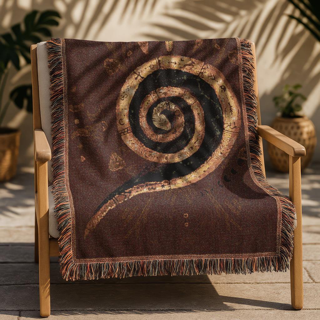Snake Spiral Woven Blanket Mystical Serpent Art Tapestry Throw, Earthy Boho Home Decor, Sacred Symbol of Rebirth & Divine Feminine