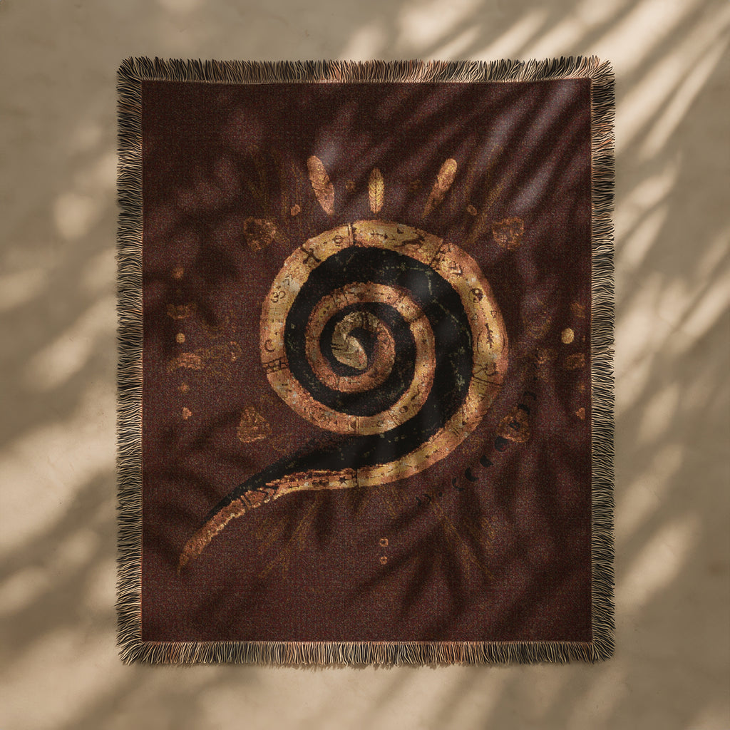 Snake Spiral Woven Blanket Mystical Serpent Art Tapestry Throw, Earthy Boho Home Decor, Sacred Symbol of Rebirth & Divine Feminine