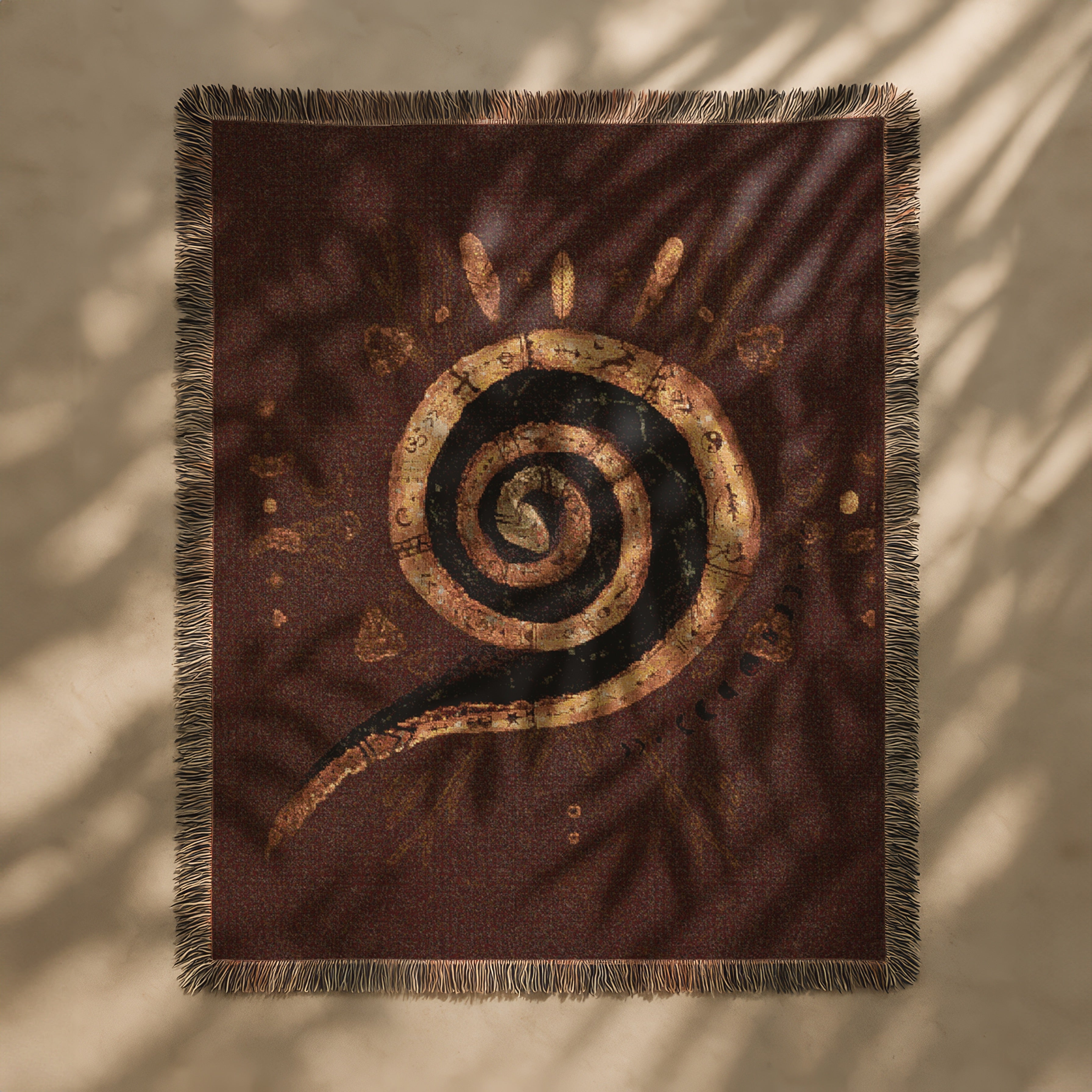 Snake Spiral Woven Blanket Mystical Serpent Art Tapestry Throw, Earthy Boho Home Decor, Sacred Symbol of Rebirth & Divine Feminine