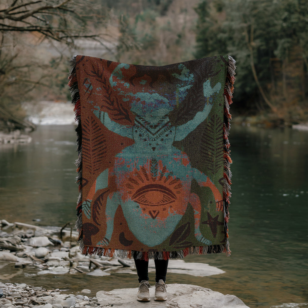 Boho Nature Woven Blanket,  Stag Beetle Wall Tapestry, Sacred Insect Art Throw | Keeper of the Eye