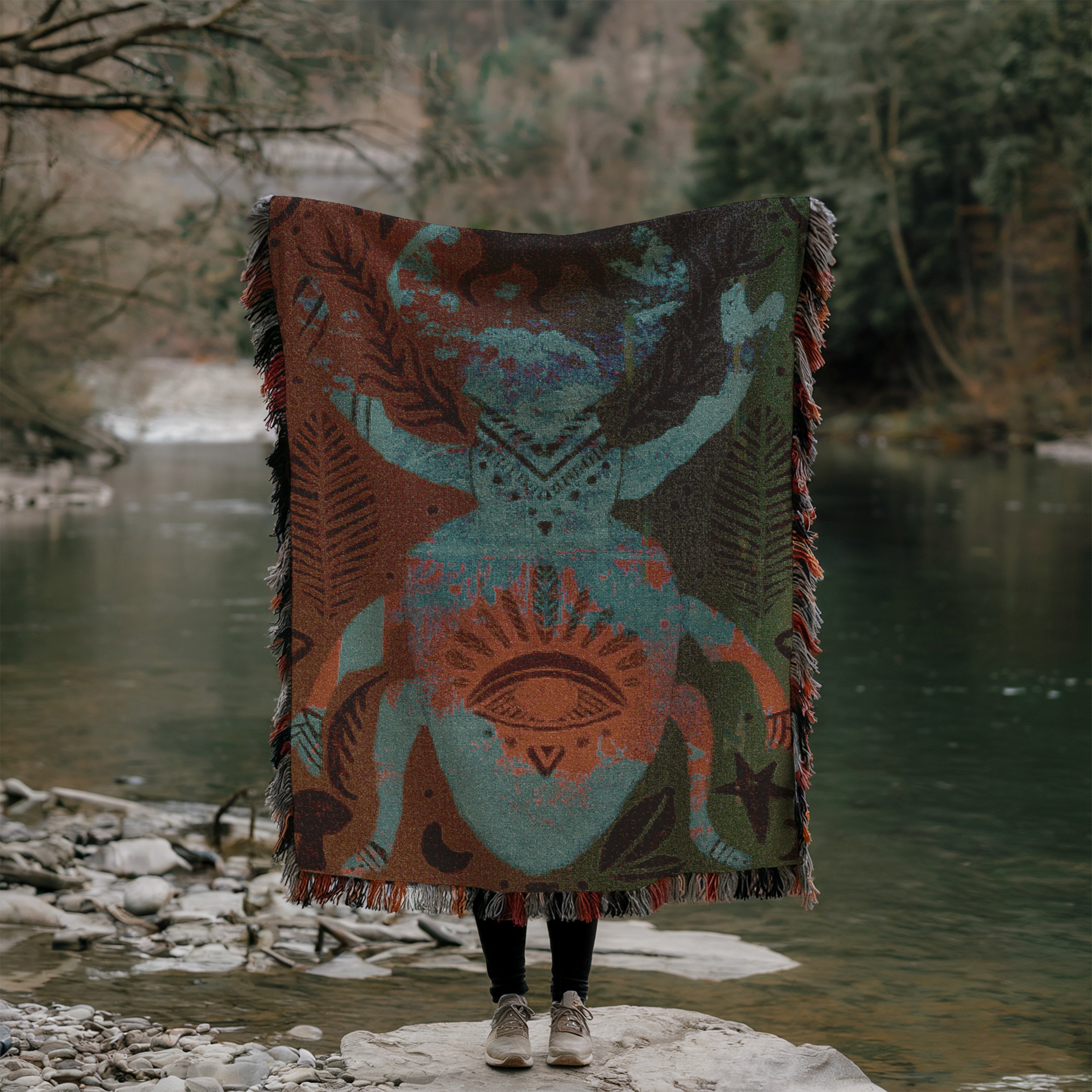 Boho Nature Woven Blanket,  Stag Beetle Wall Tapestry, Sacred Insect Art Throw | Keeper of the Eye