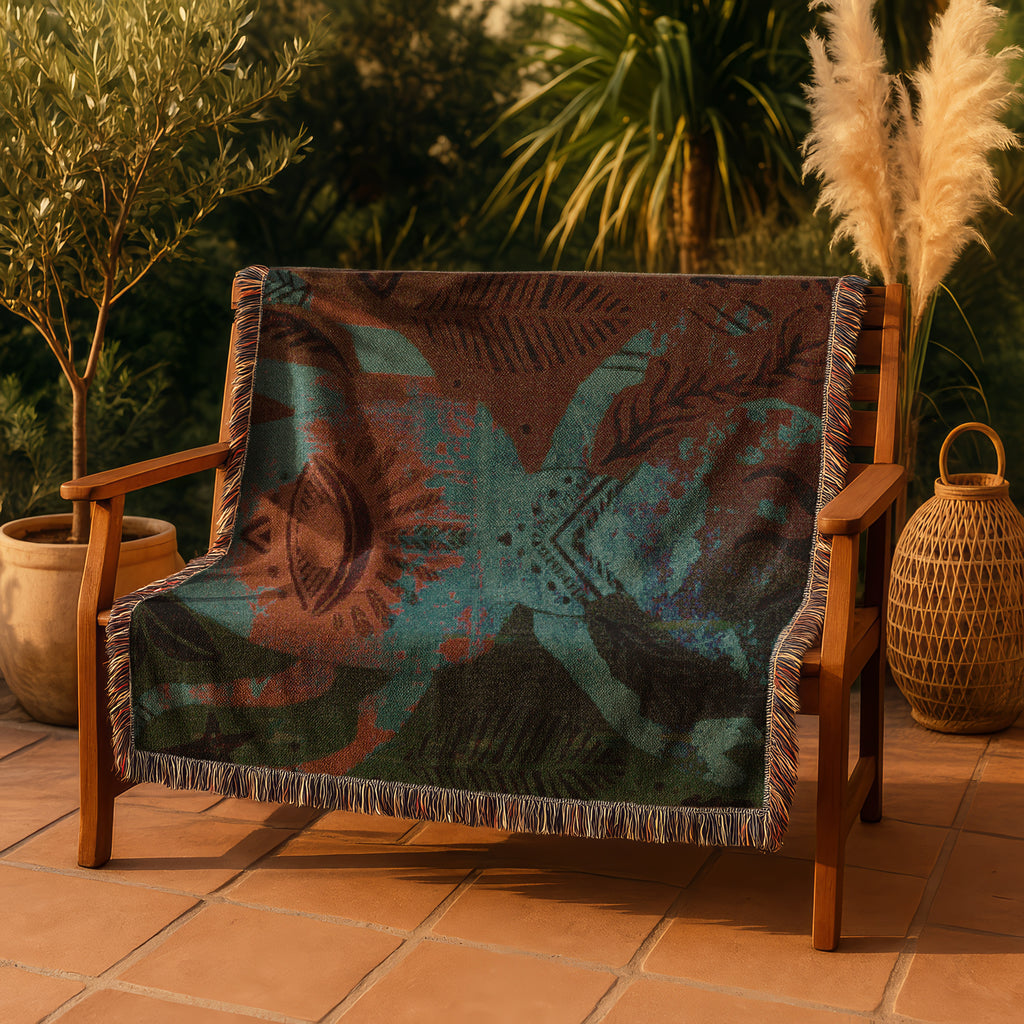 Boho Nature Woven Blanket,  Stag Beetle Wall Tapestry, Sacred Insect Art Throw | Keeper of the Eye