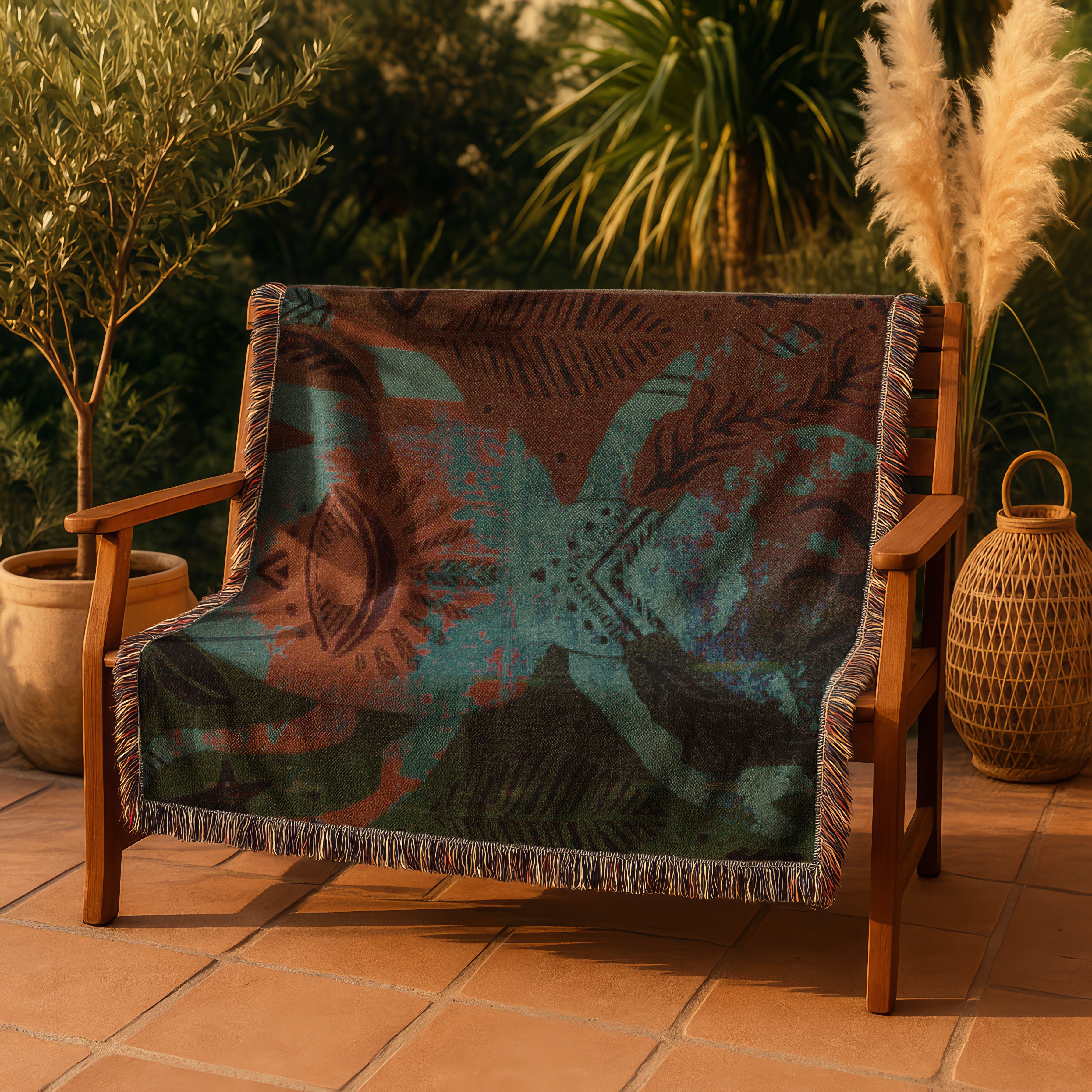 Boho Nature Woven Blanket,  Stag Beetle Wall Tapestry, Sacred Insect Art Throw | Keeper of the Eye