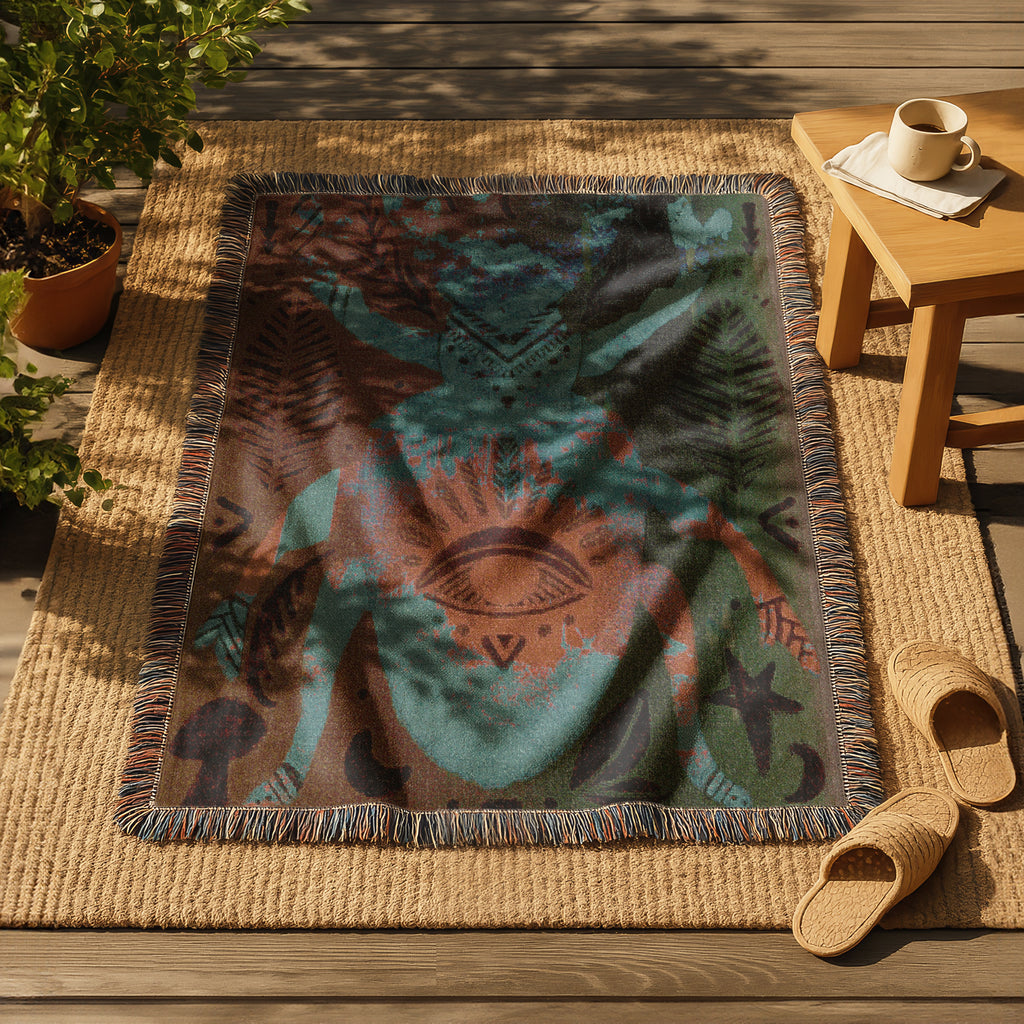 Boho Nature Woven Blanket,  Stag Beetle Wall Tapestry, Sacred Insect Art Throw | Keeper of the Eye