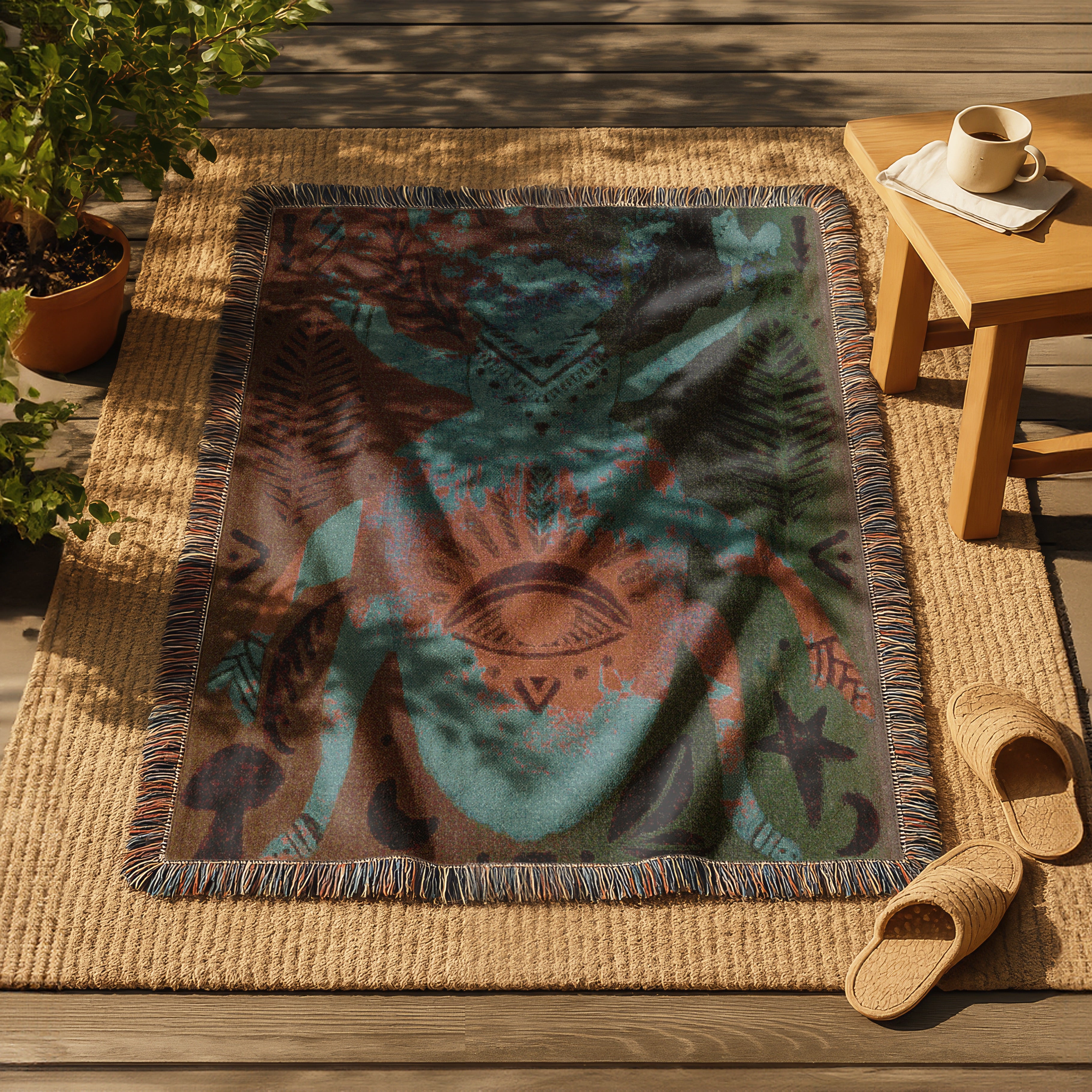 Boho Nature Woven Blanket,  Stag Beetle Wall Tapestry, Sacred Insect Art Throw | Keeper of the Eye
