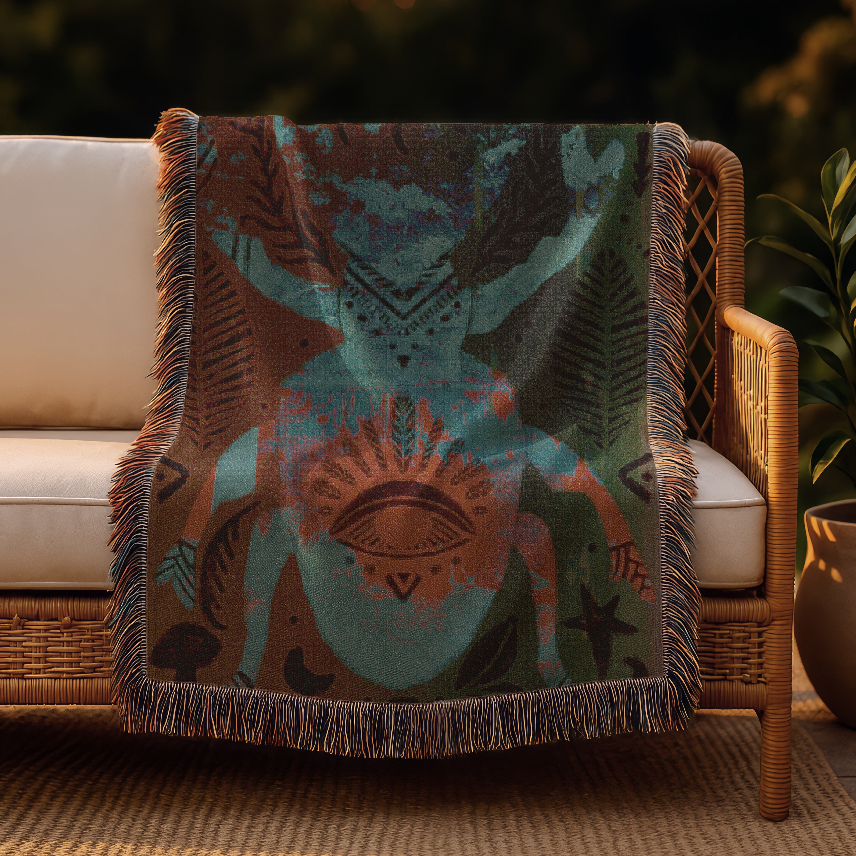 Boho Nature Woven Blanket,  Stag Beetle Wall Tapestry, Sacred Insect Art Throw | Keeper of the Eye