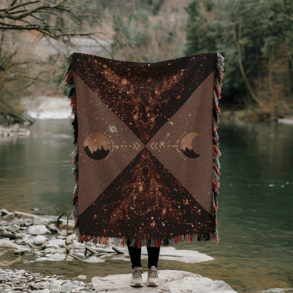 Mystical Moon Woven Blanket, Celestial Art Throw, Boho Witchy Tapestry Blanket - Memory of Our Future Selves