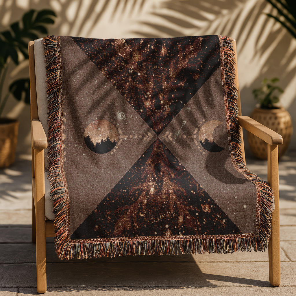 Mystical Moon Woven Blanket, Celestial Art Throw, Boho Witchy Tapestry Blanket - Memory of Our Future Selves