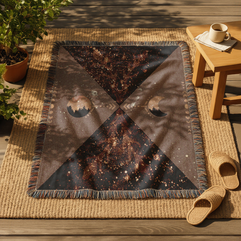 Mystical Moon Woven Blanket, Celestial Art Throw, Boho Witchy Tapestry Blanket - Memory of Our Future Selves