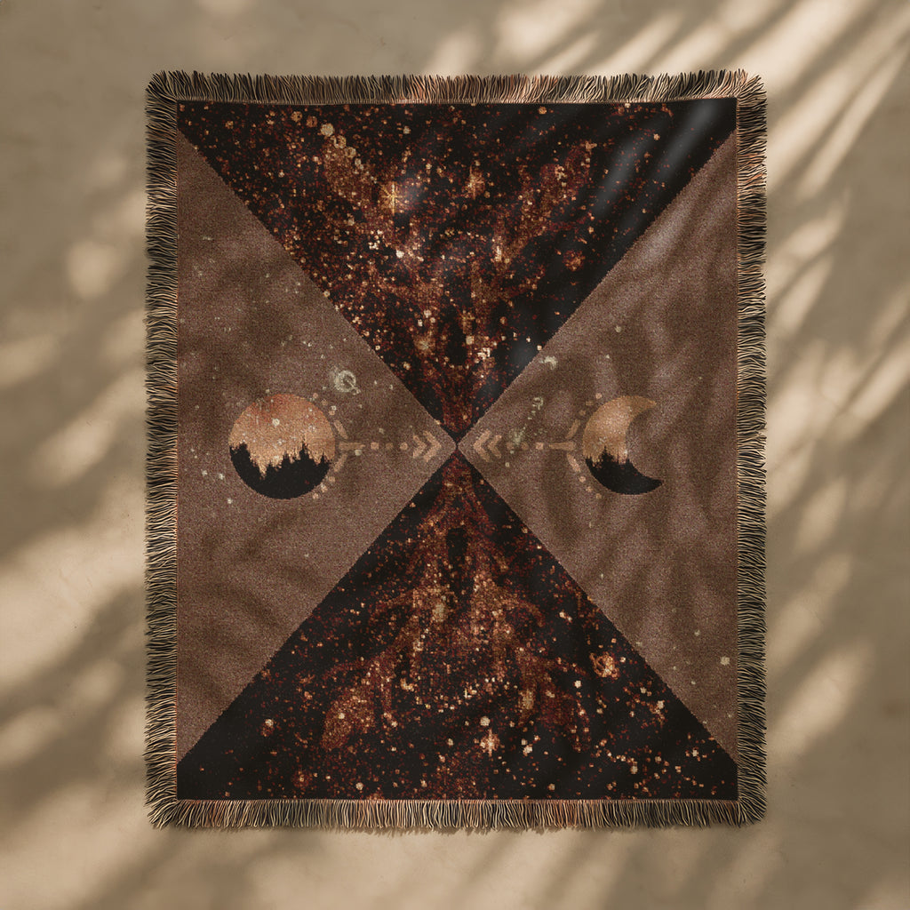 Mystical Moon Woven Blanket, Celestial Art Throw, Boho Witchy Tapestry Blanket - Memory of Our Future Selves