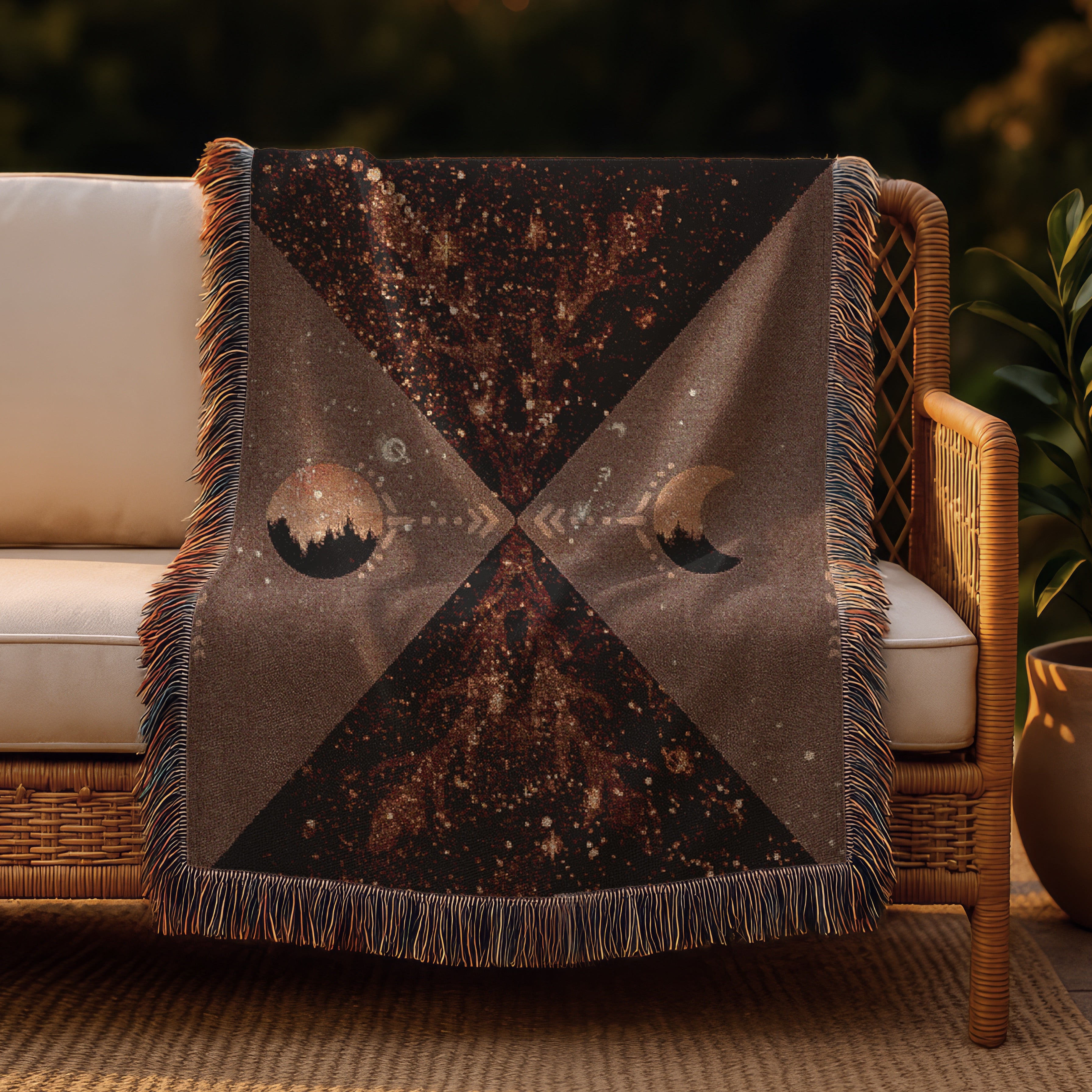 Mystical Moon Woven Blanket, Celestial Art Throw, Boho Witchy Tapestry Blanket - Memory of Our Future Selves