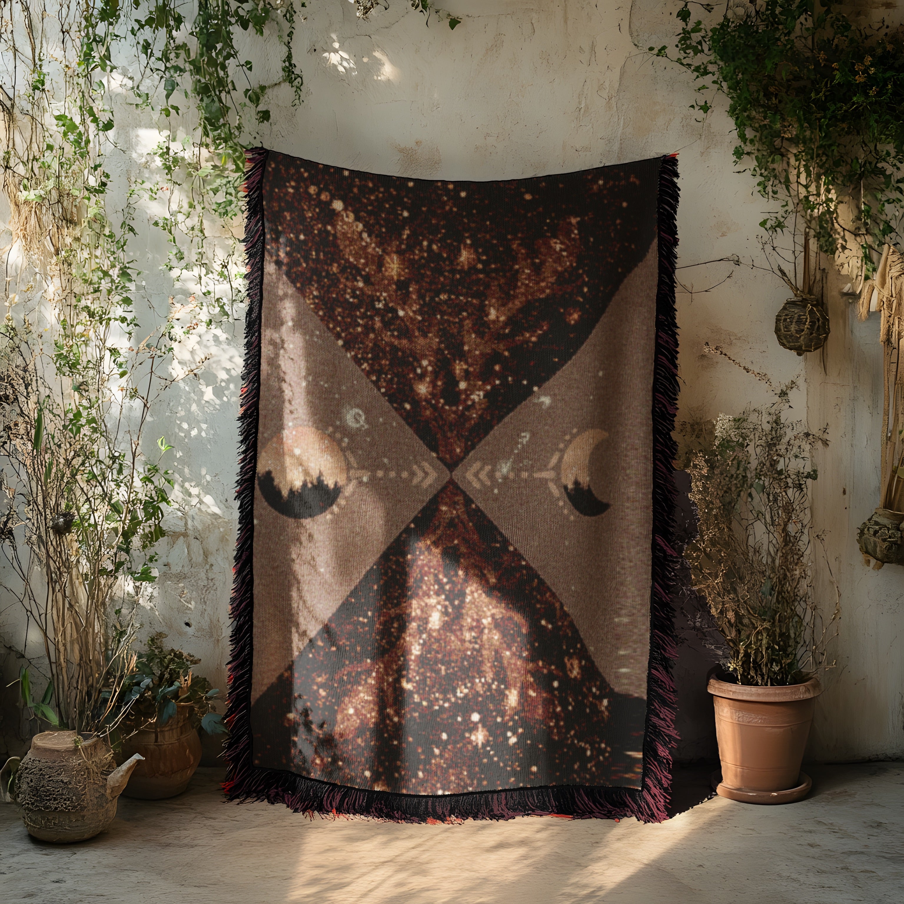 Mystical Moon Woven Blanket, Celestial Art Throw, Boho Witchy Tapestry Blanket - Memory of Our Future Selves
