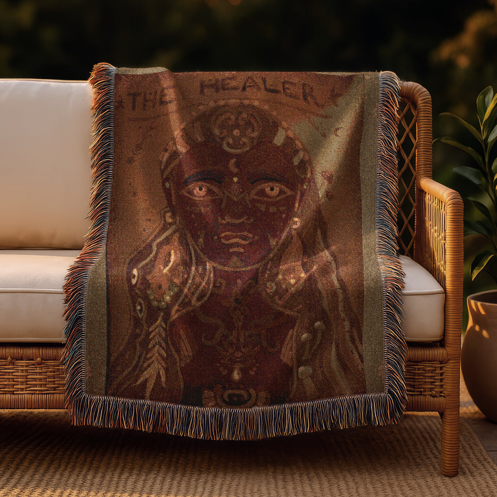 Mother Earth Sacred Feminine ArtWoven Blanket  Mystical Wall Tapestry, The Healer Throw, Spiritual Home Decor, Tribal Visionary Textile