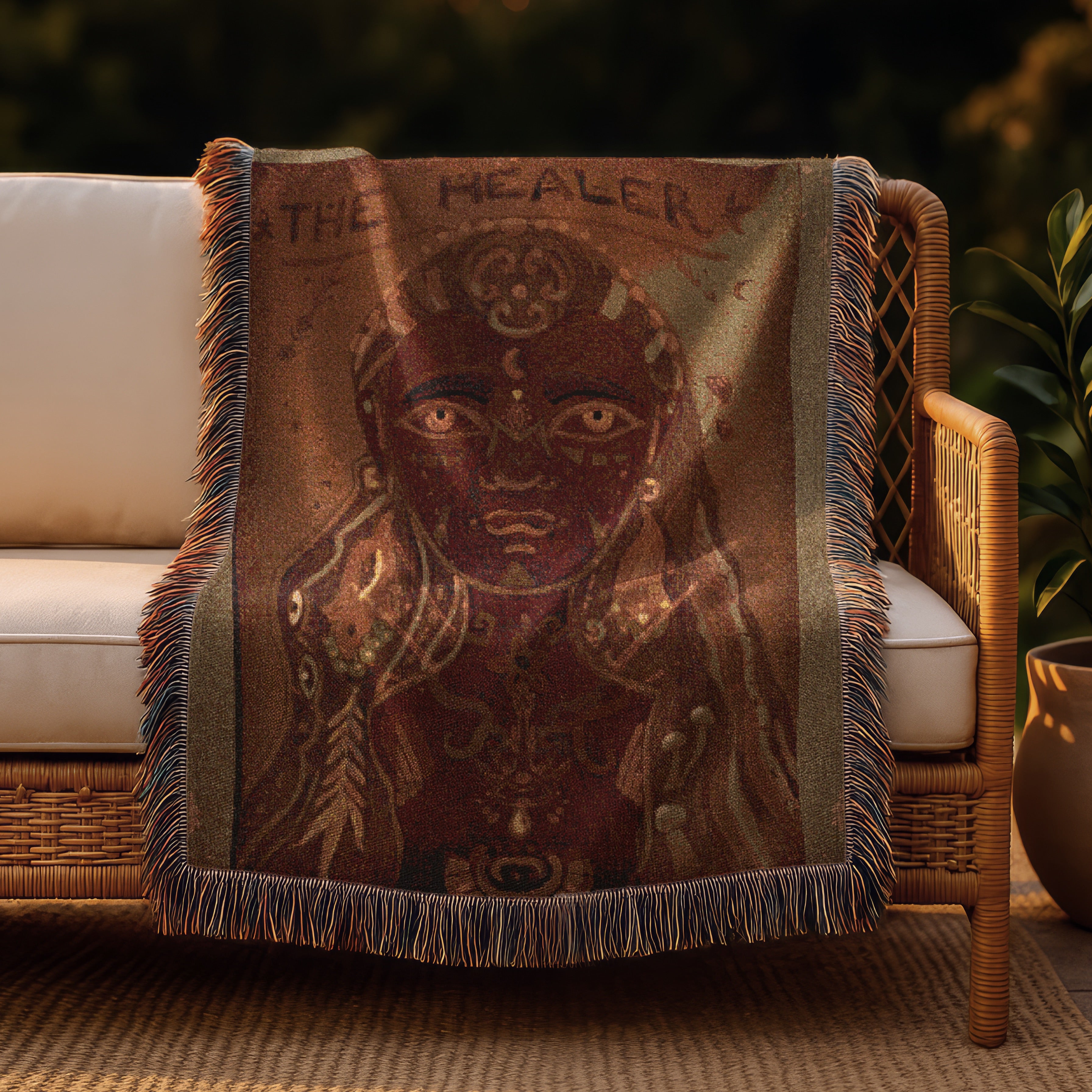 Mother Earth Sacred Feminine ArtWoven Blanket  Mystical Wall Tapestry, The Healer Throw, Spiritual Home Decor, Tribal Visionary Textile