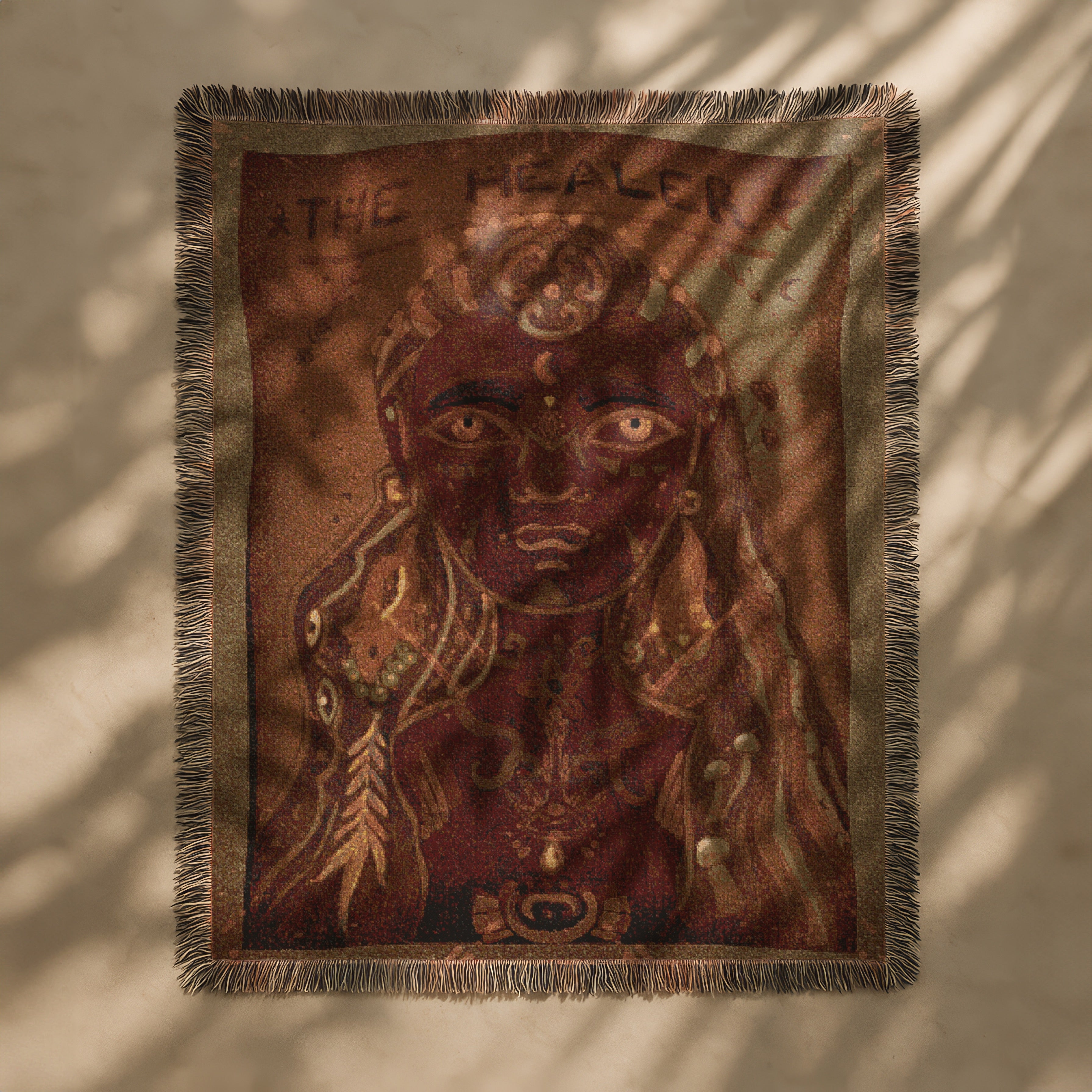 Mother Earth Sacred Feminine ArtWoven Blanket  Mystical Wall Tapestry, The Healer Throw, Spiritual Home Decor, Tribal Visionary Textile