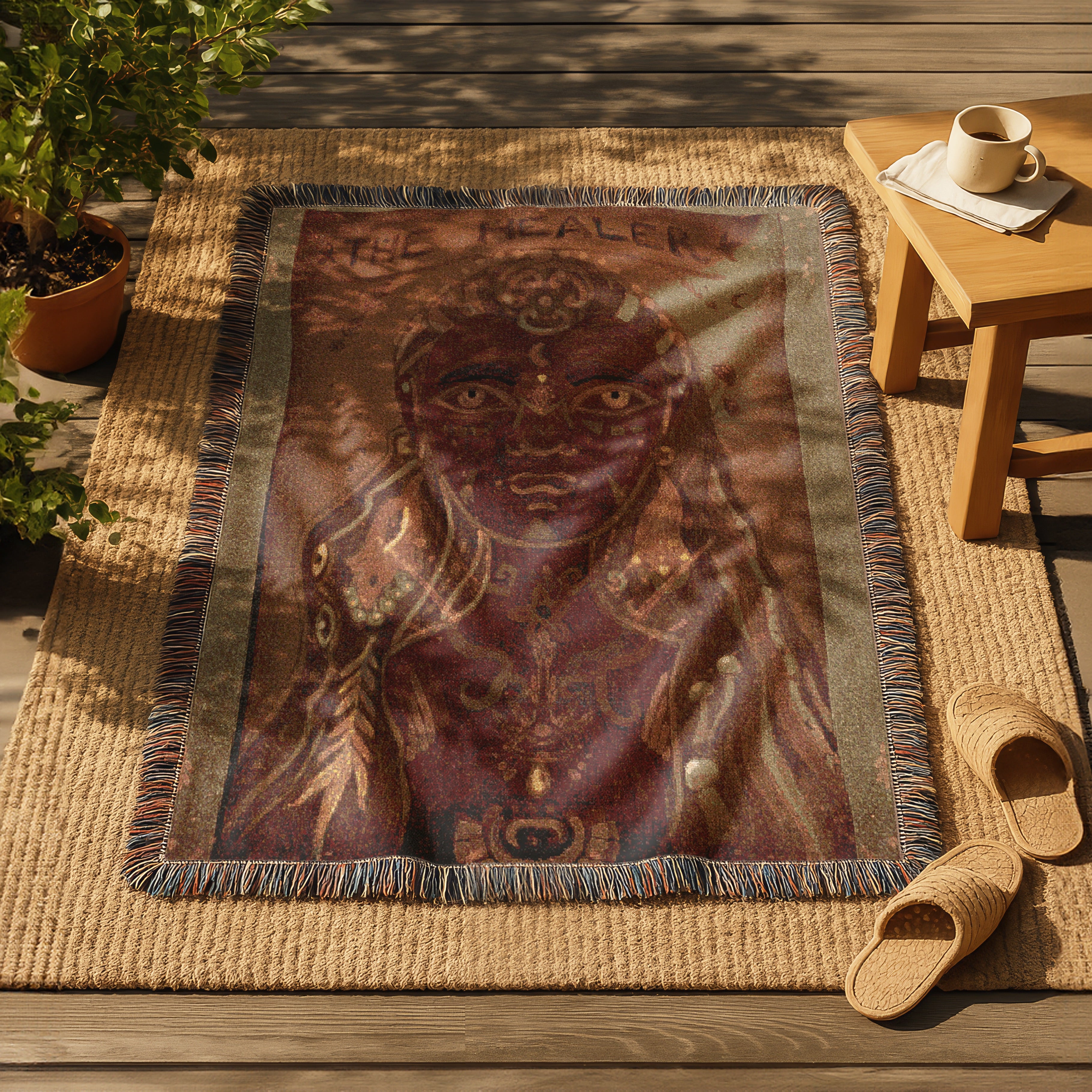 Mother Earth Sacred Feminine ArtWoven Blanket  Mystical Wall Tapestry, The Healer Throw, Spiritual Home Decor, Tribal Visionary Textile
