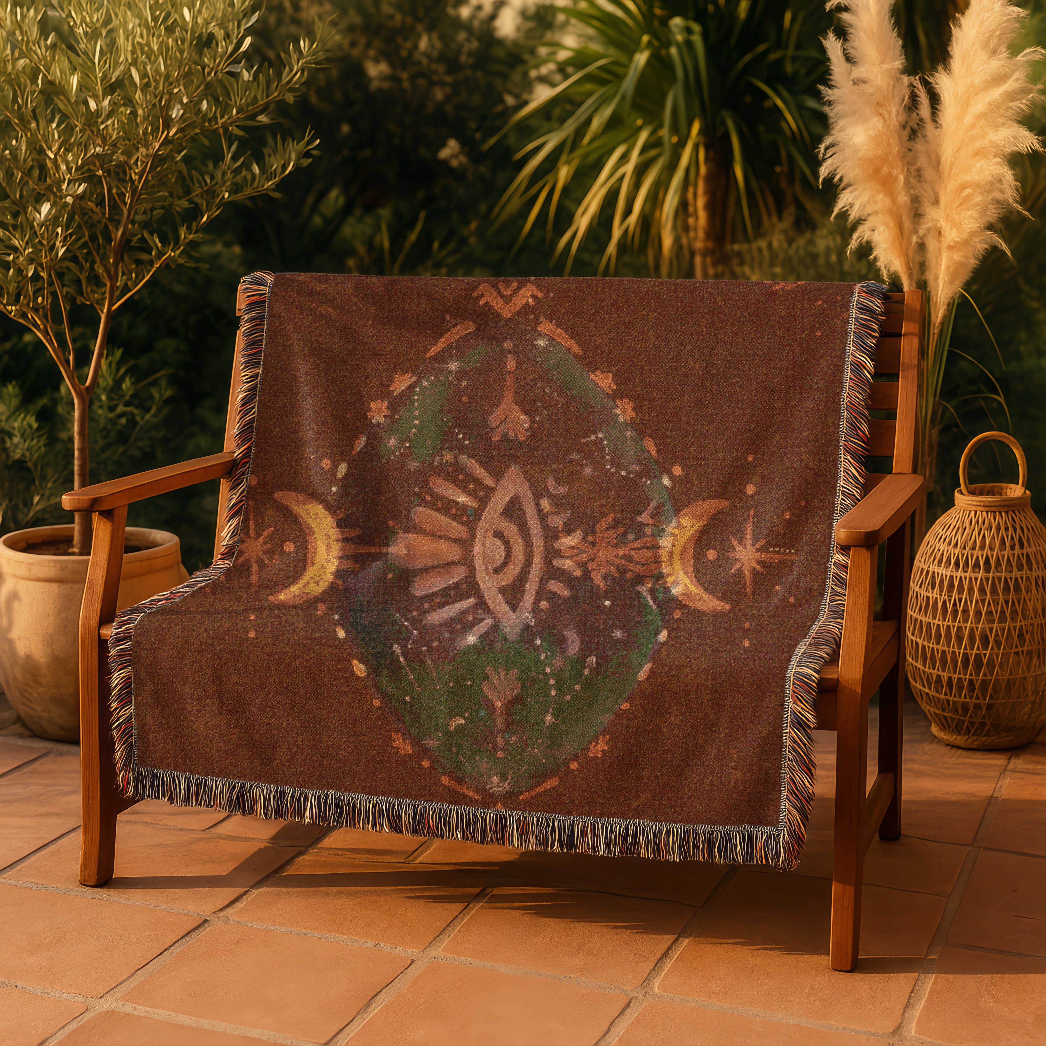 Third Eye Woven Blanket Mystical Eye & Moon Tapestry for Sacred Spaces | Boho Spiritual Decor | Intuitive Textile Altar | Tribe of Anouk