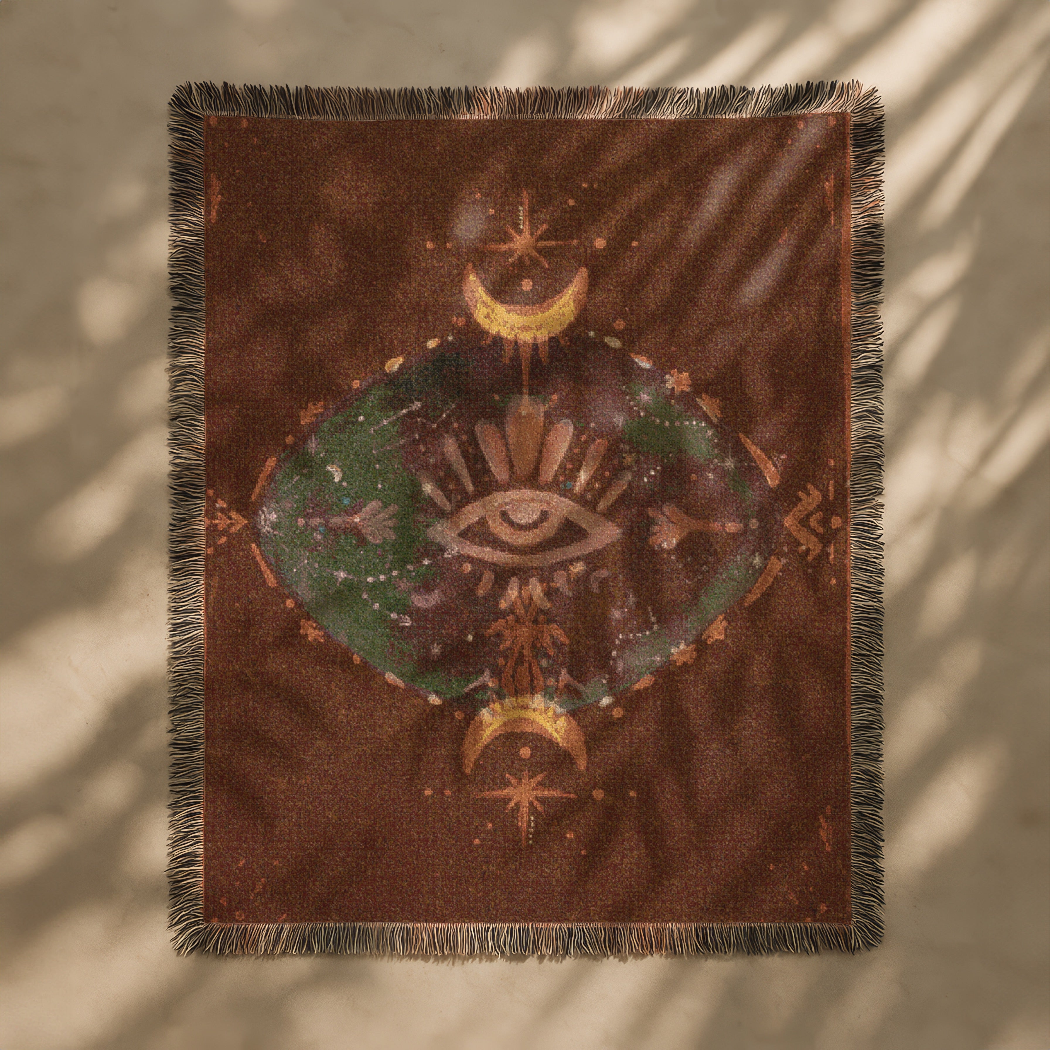 Third Eye Woven Blanket Mystical Eye & Moon Tapestry for Sacred Spaces | Boho Spiritual Decor | Intuitive Textile Altar | Tribe of Anouk