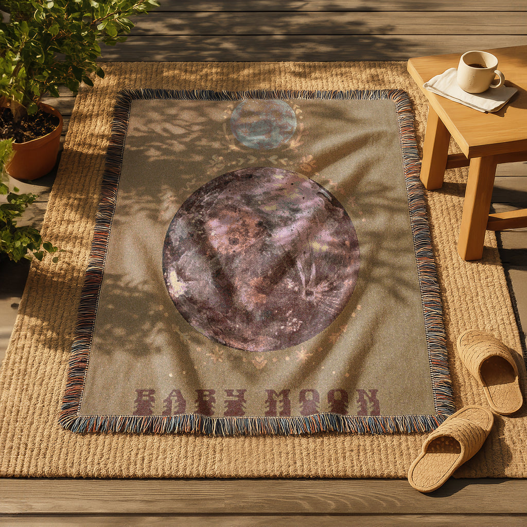 Boho Woven Blanket with Tribal Moon Art Soft Bohemian Throw Blanket, Mystical Wall Tapestry, Earthy Toned Boho Decor, Spiritual Gift