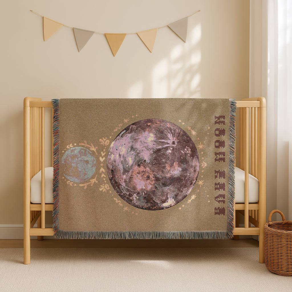 Boho Woven Blanket with Tribal Moon Art Soft Bohemian Throw Blanket, Mystical Wall Tapestry, Earthy Toned Boho Decor, Spiritual Gift