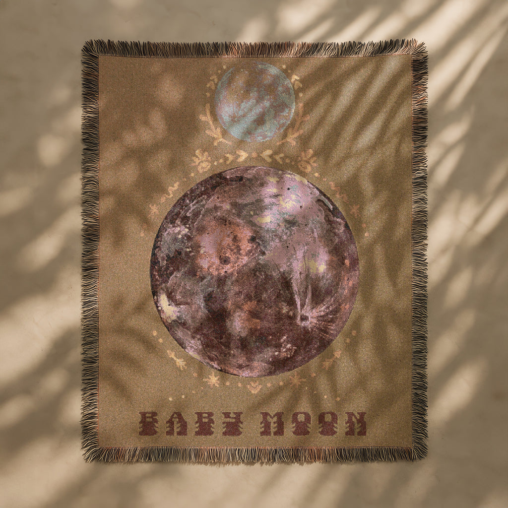 Boho Woven Blanket with Tribal Moon Art Soft Bohemian Throw Blanket, Mystical Wall Tapestry, Earthy Toned Boho Decor, Spiritual Gift