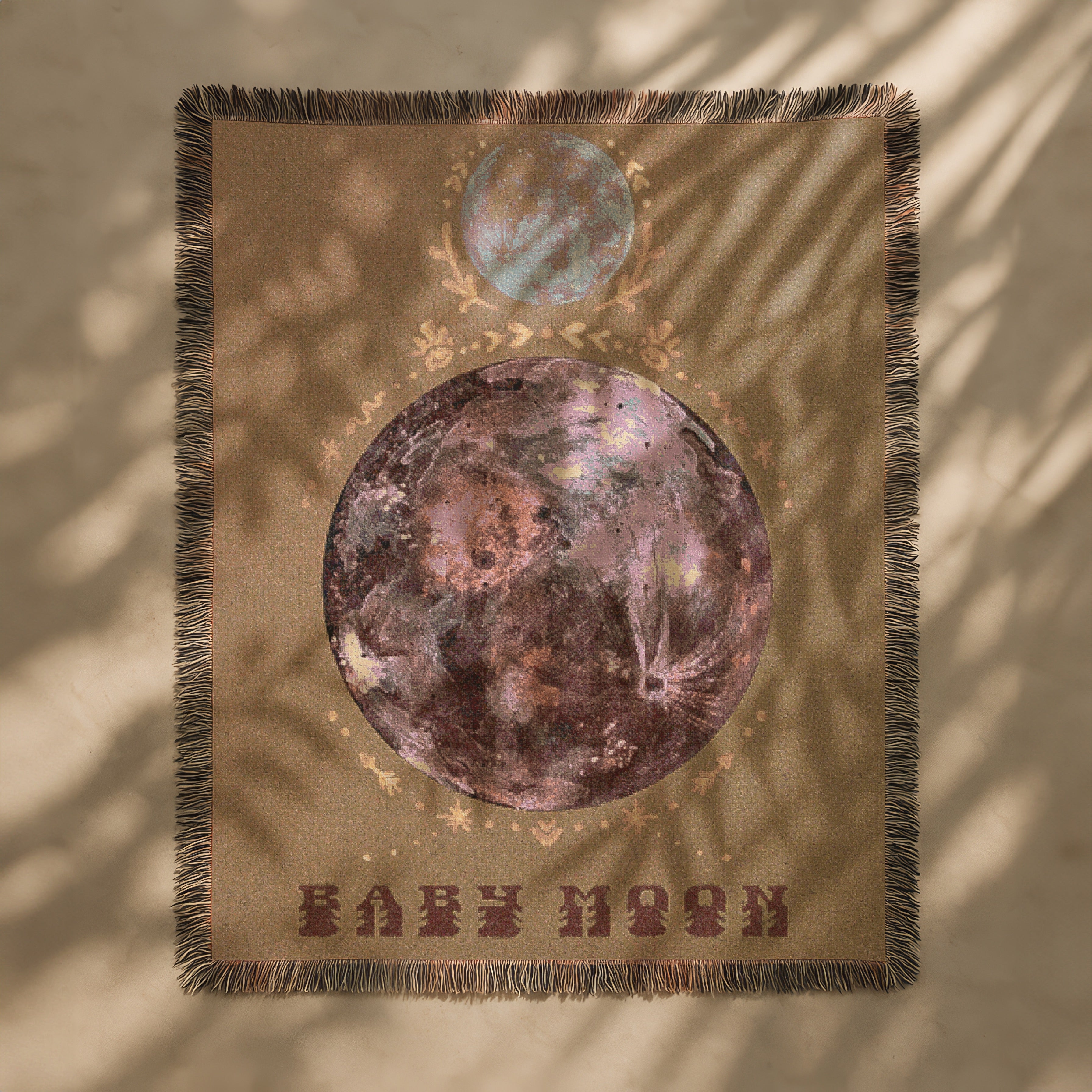 Boho Woven Blanket with Tribal Moon Art Soft Bohemian Throw Blanket, Mystical Wall Tapestry, Earthy Toned Boho Decor, Spiritual Gift