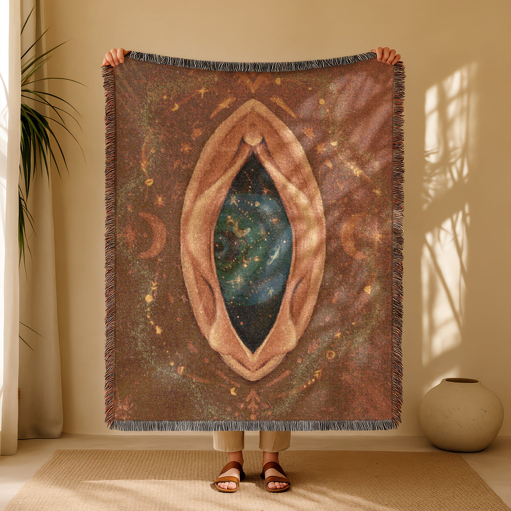 Sacred Feminine Portal Blanket - Mystical Birth Tapestry, Divine Earth Woven Throw, Goddess Altar Decor