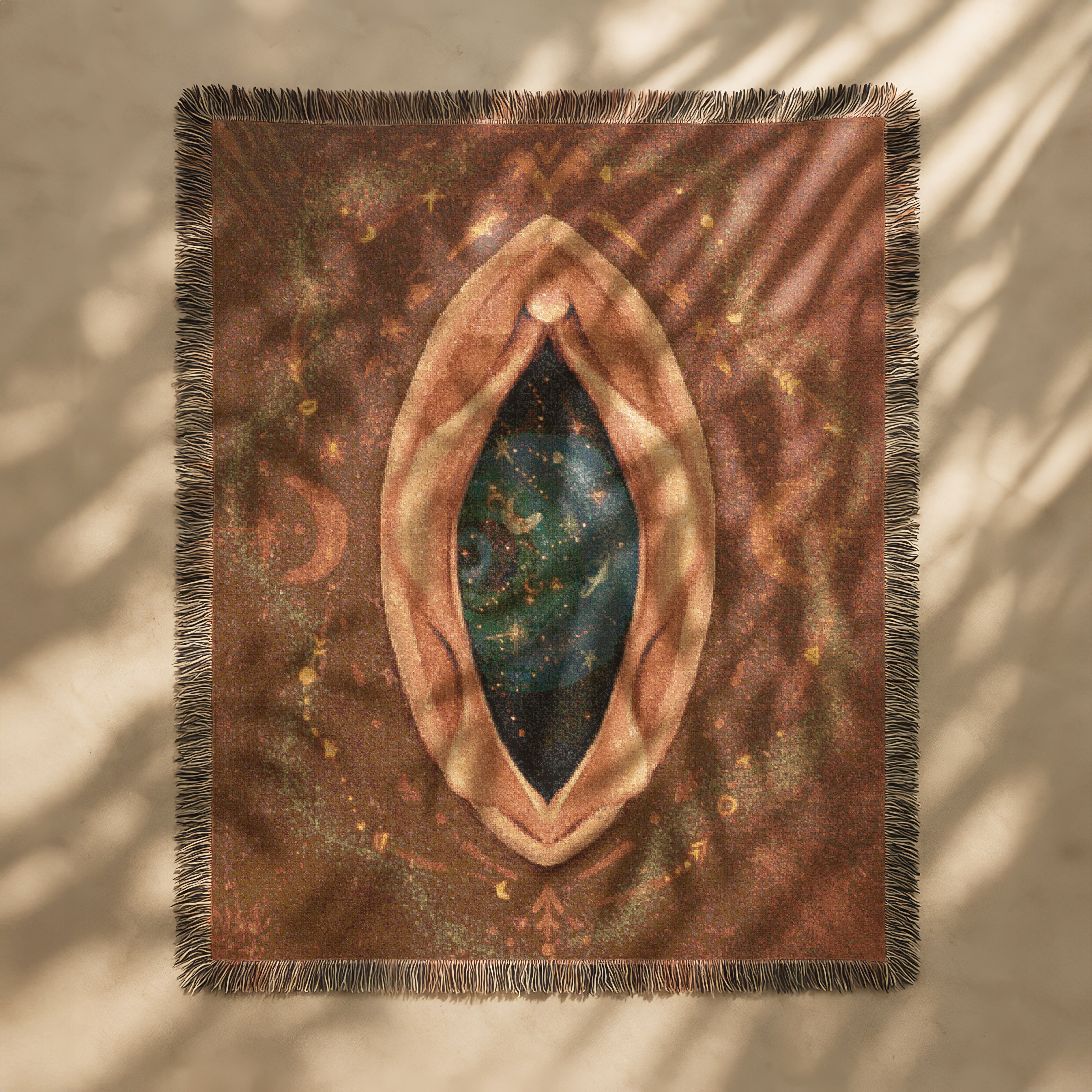 Sacred Feminine Portal Blanket - Mystical Birth Tapestry, Divine Earth Woven Throw, Goddess Altar Decor