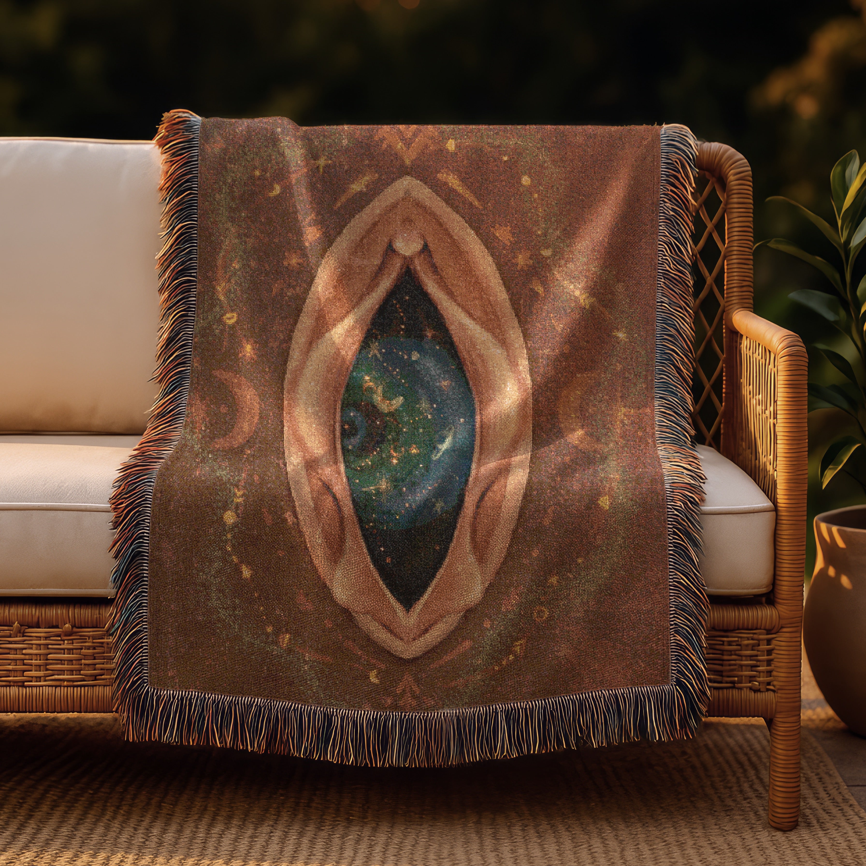 Sacred Feminine Portal Blanket - Mystical Birth Tapestry, Divine Earth Woven Throw, Goddess Altar Decor