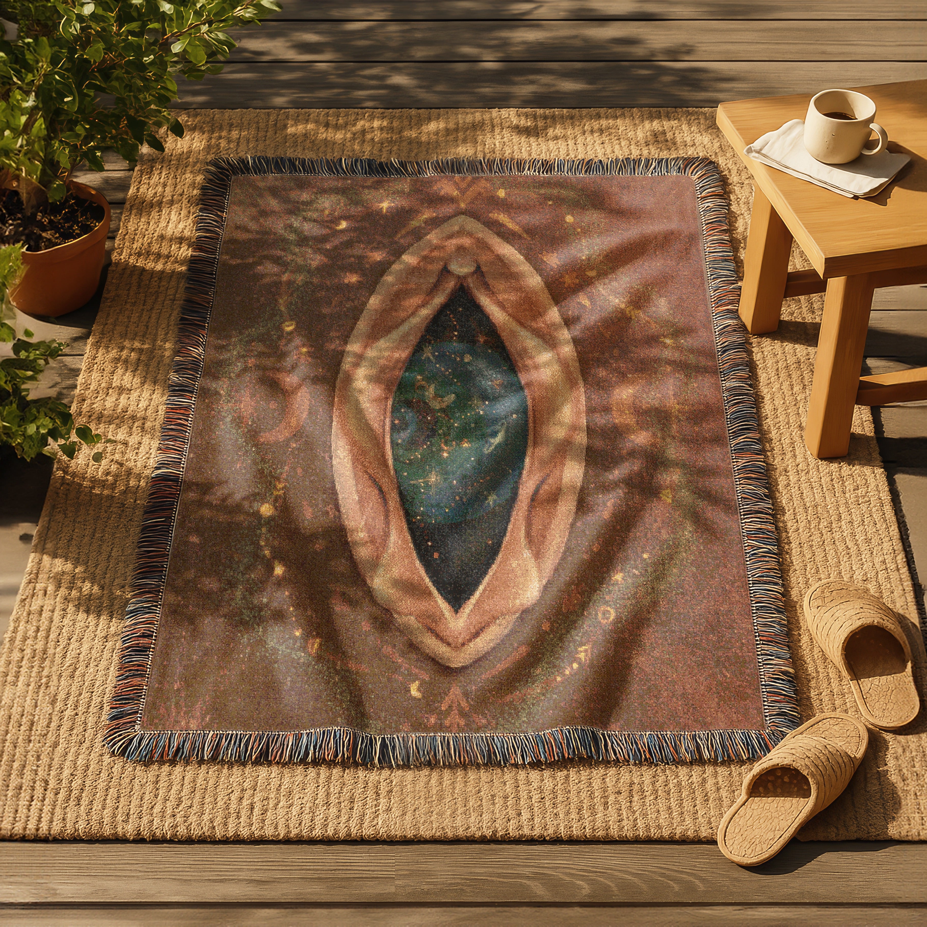Sacred Feminine Portal Blanket - Mystical Birth Tapestry, Divine Earth Woven Throw, Goddess Altar Decor