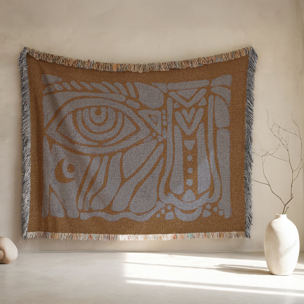 Intuition Eye Woven Blanket - Earthy Tones, Artistic Voice, Sacred Protection, Ritual Decor, Cozy Home Accent